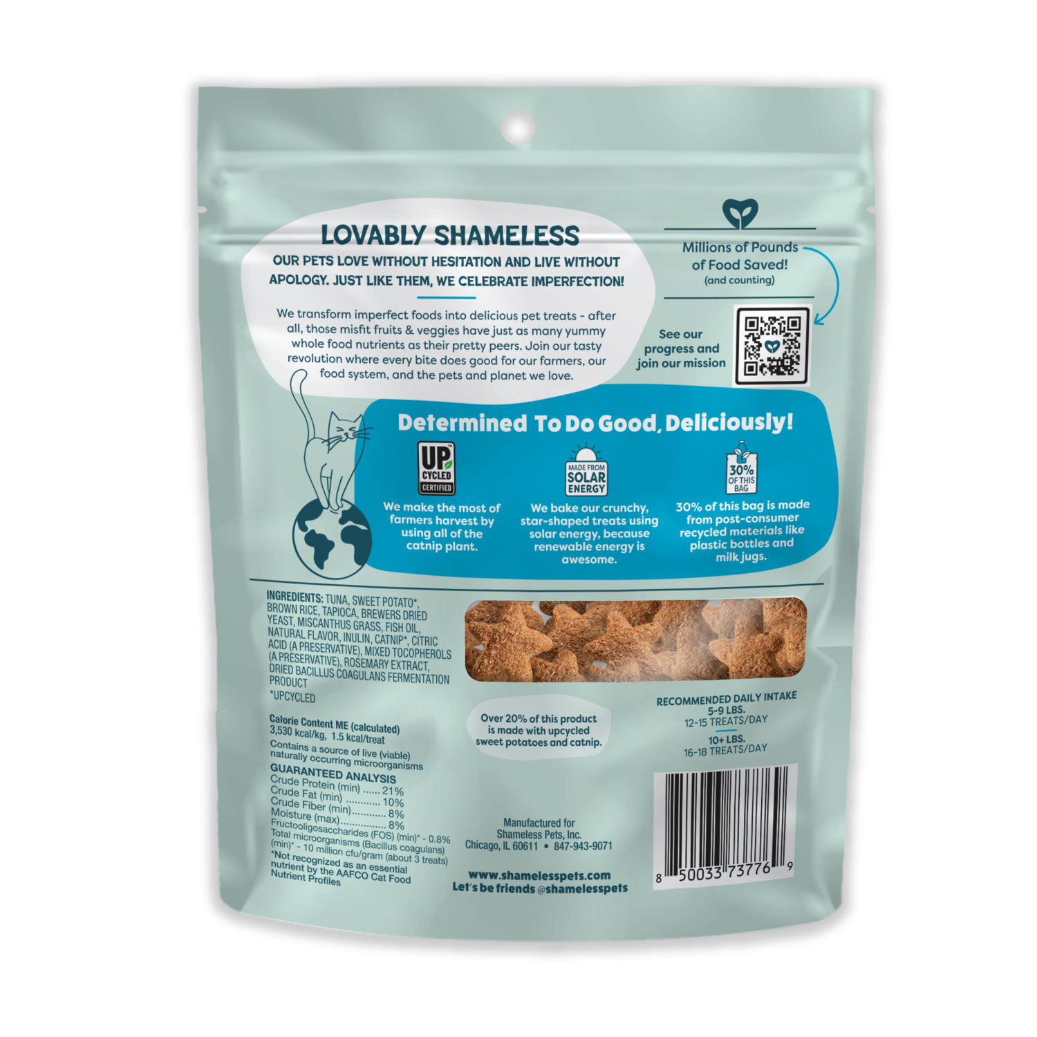 Shameless Pets Catnip N Chill Digestion Support Crunchy Cat Treats, Tuna & Catnip Recipe, 2.5-Oz Bag