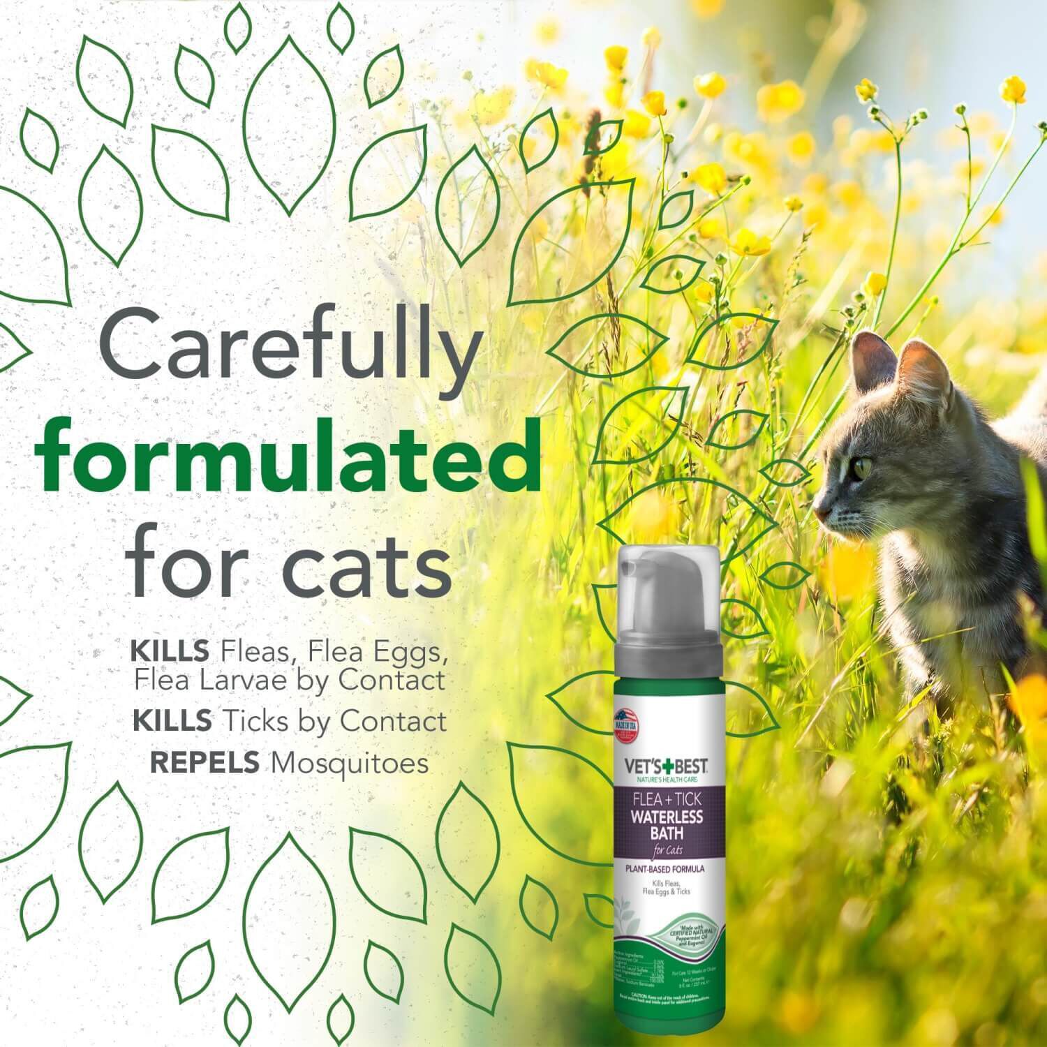 Flea & Tick Waterless Bath For Cats 5oz Pet Supermarket