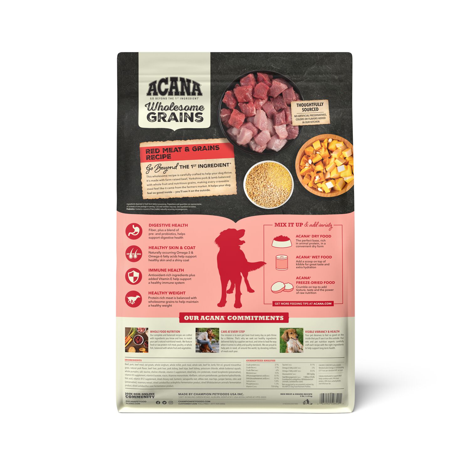 Acana Wholesome Grains Red Meat With Grains Dog Food, 4-Lb Bag