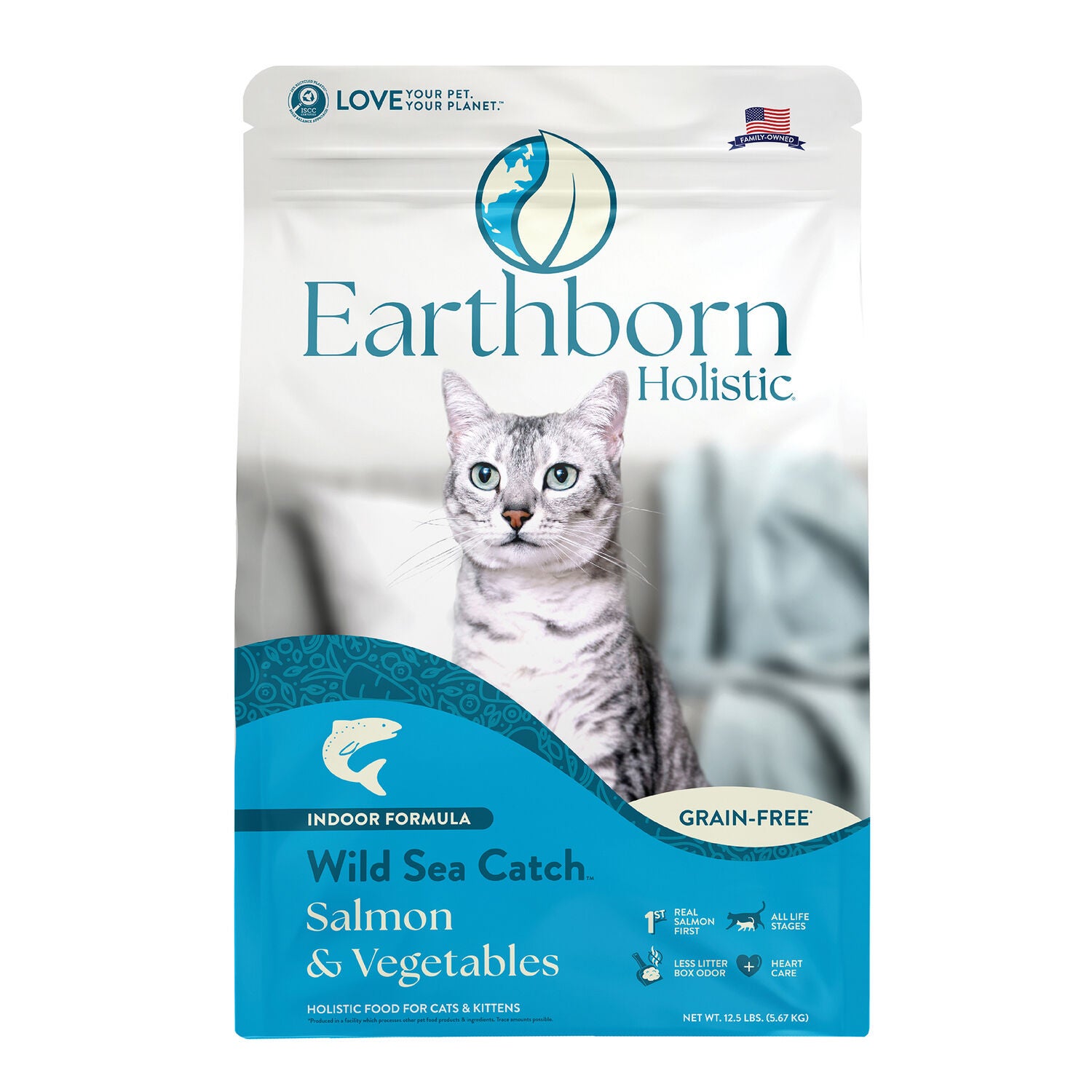 Earthborn Holistic Grain-Free Indoor Formula Dry Cat Food, Wild Sea Catch - Salmon & Vegetables Recipe, 12.5Lbs