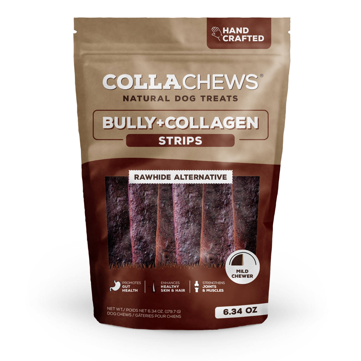 Collachews Bully Flavor Collagen Strips Rawhide Alternative Dog Treats - 6.34-Oz
