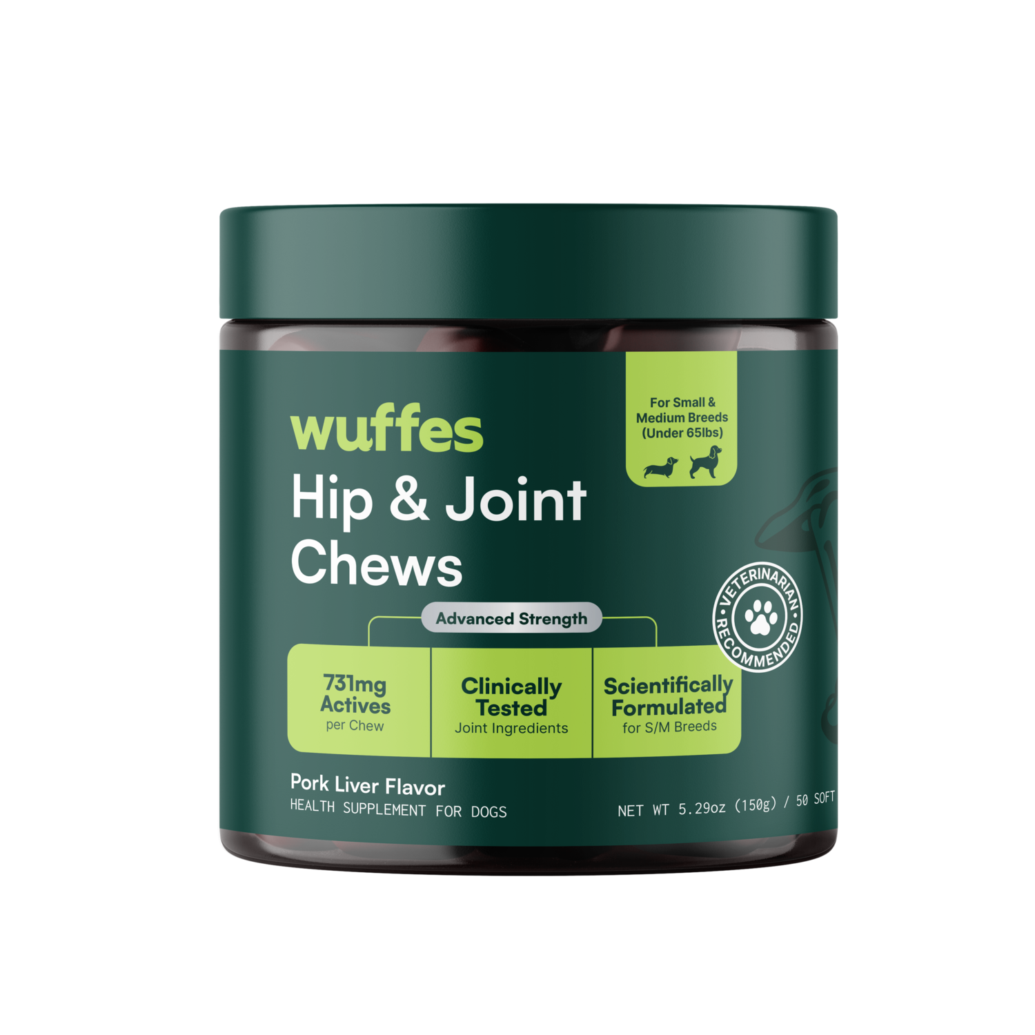 Wuffes Advanced Strength Hip & Joint Support Supplement Small/Medium Breed Dog Chews