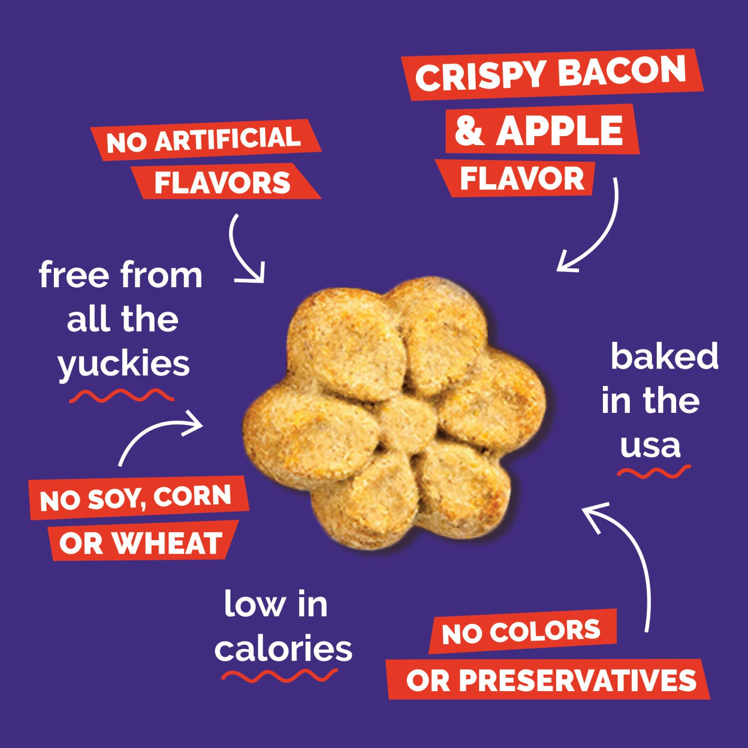 Fruitables Low Calorie Baked Crunchy Dog Treats, Bacon & Apple, 12-Oz Bag