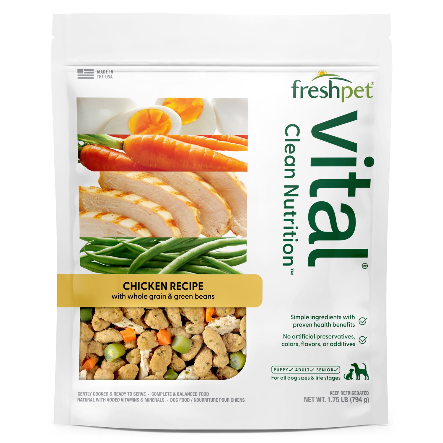 Freshpet Vital Chicken Recipe With Whole Grains & Green Beans Fresh Dog Food, 1.75-Lb