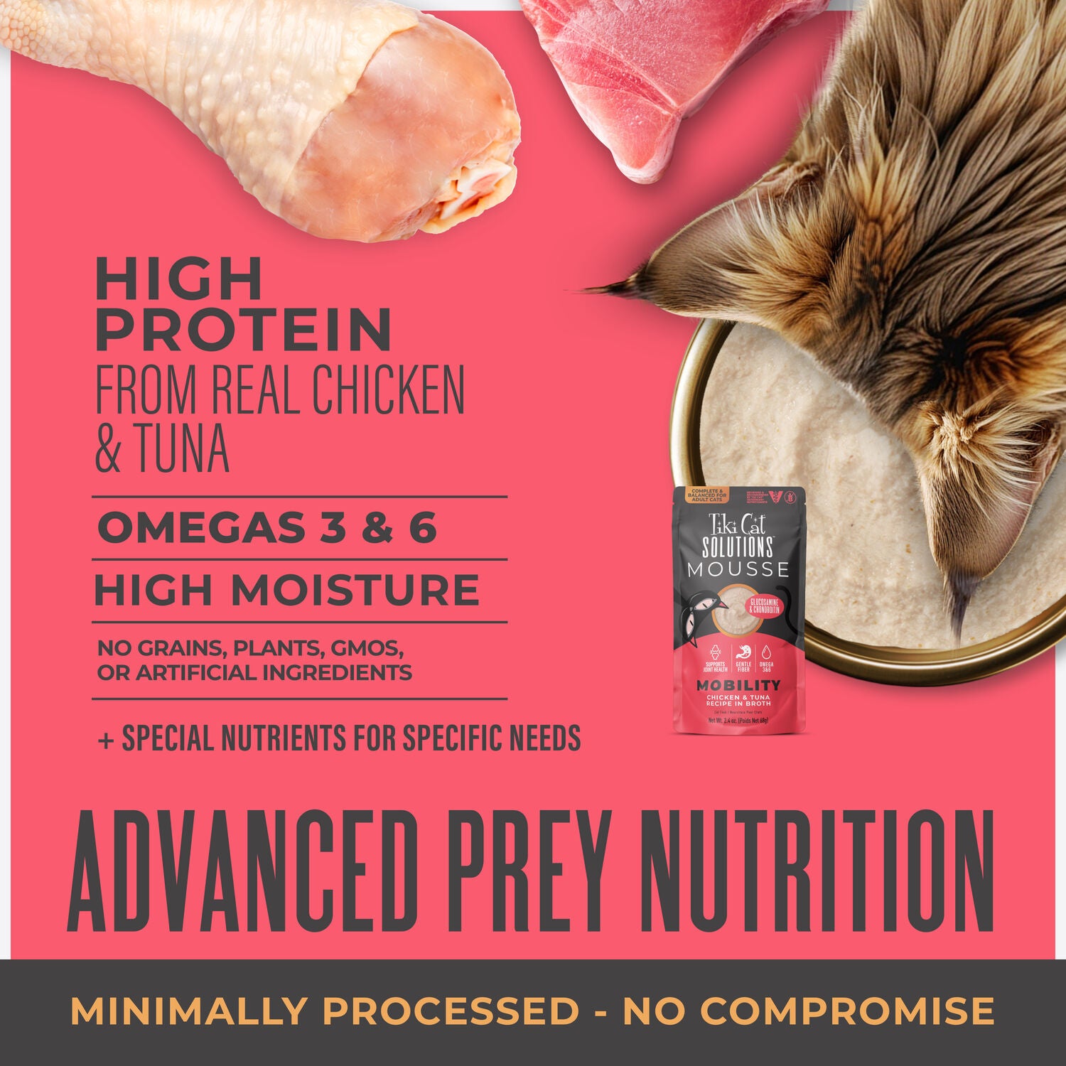 Tiki Cat Solutions Mousse, Mobility, Chicken & Tuna Recipe In Broth, 2.4-Oz Pouch