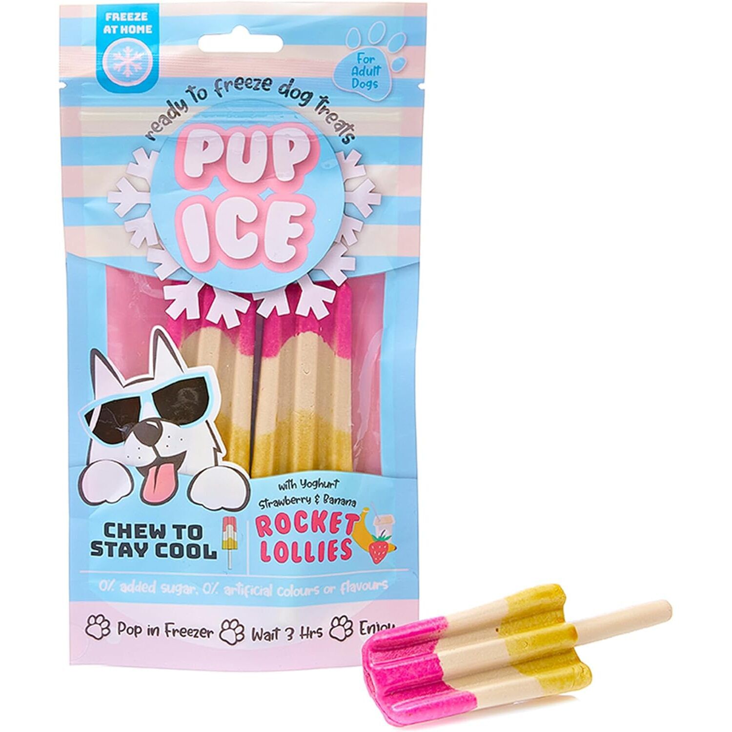 Pup Ice Chew Dog Treat Rocket Lollie, Strawberry & Banana, 2-Pk