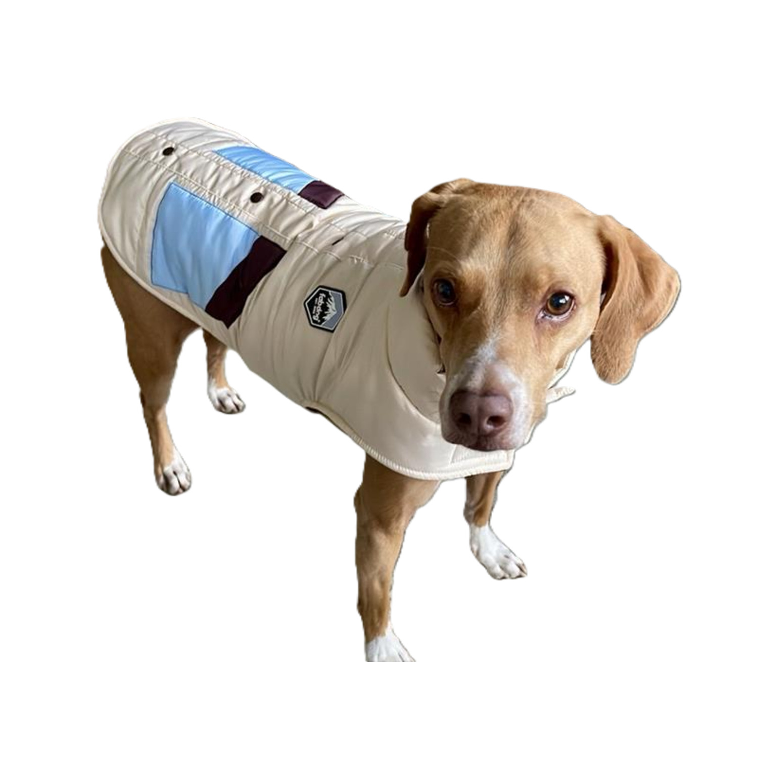 Fabdog Tan Vintage Ski Puffer Dog Jacket, Large