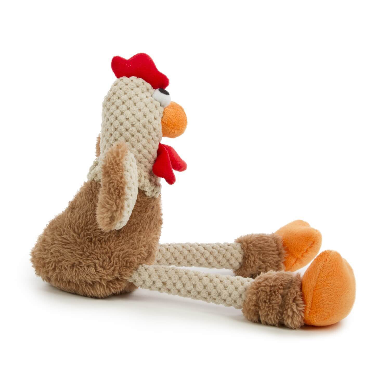 Godog Checkers Skinny Brown Rooster With Chew Guard Technology Plush Squeaky Dog Toy, Small