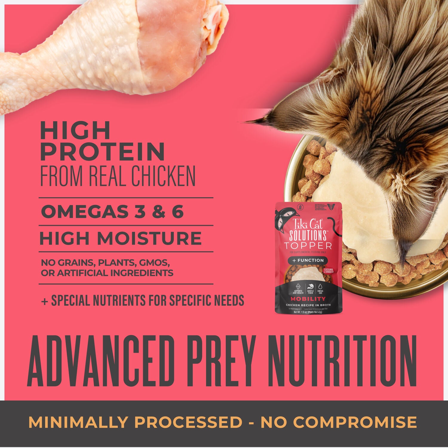 Tiki Cat Solutions Cat Food Topper, Mobility, Chicken Recipe In Broth, 1.5 Oz. Pouch