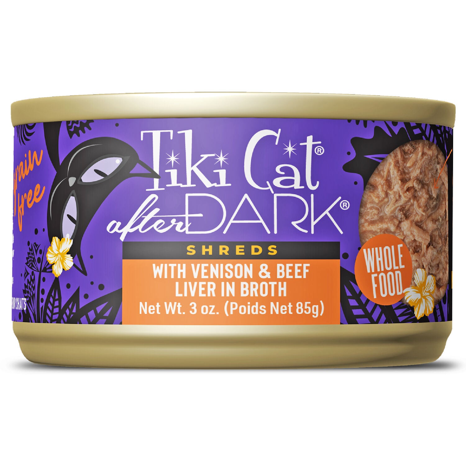 Tiki Cat After Dark Shreds Whole Foods Wet Cat Food, Venison & Beef Liver, 3 Oz. Can
