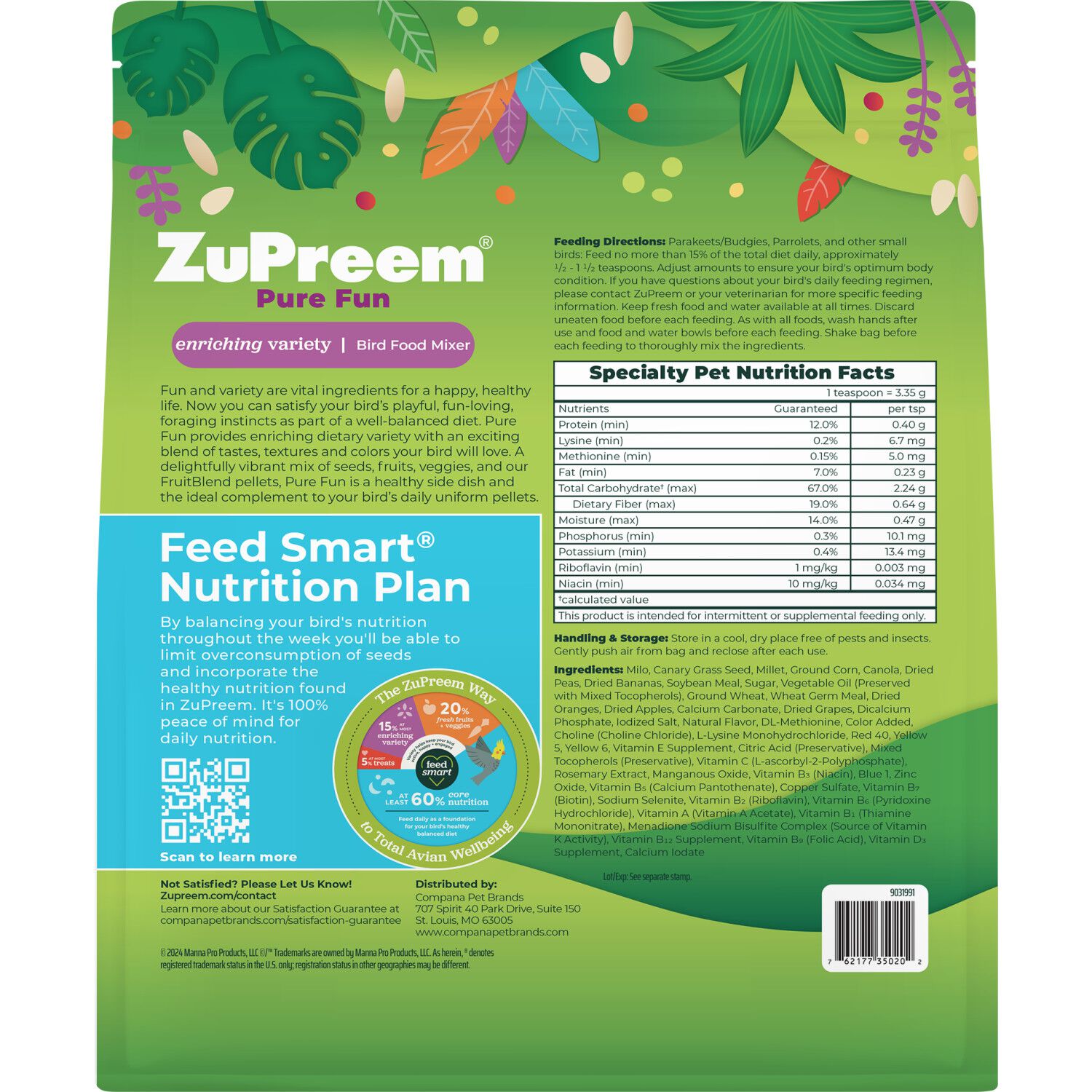 Zupreem Pure Fun For Small Birds Bird Food, 2-Lb