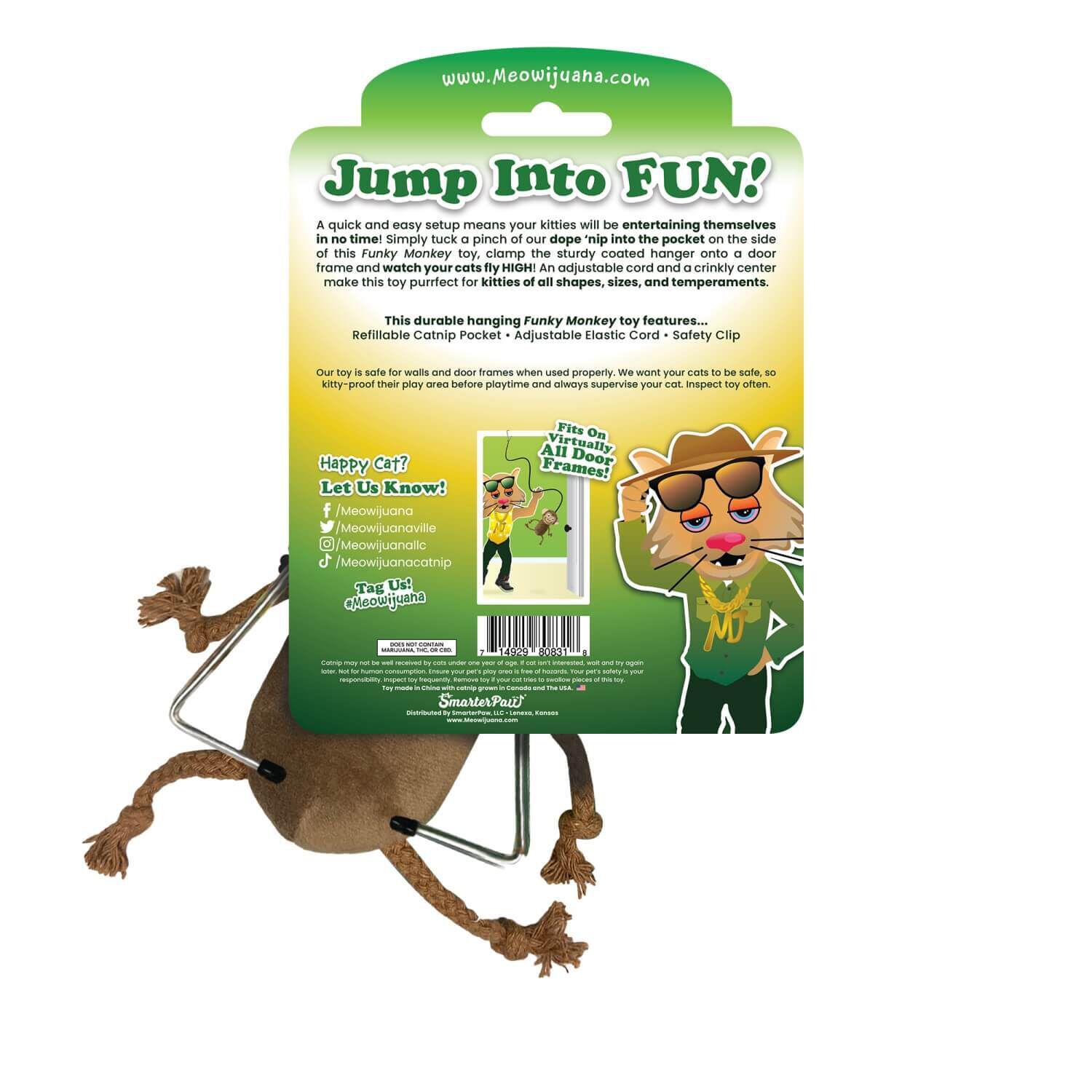 Meowijuana Jump 'N' Jamb Funky Monkey Hanging Catnip Cat Toy | Pet