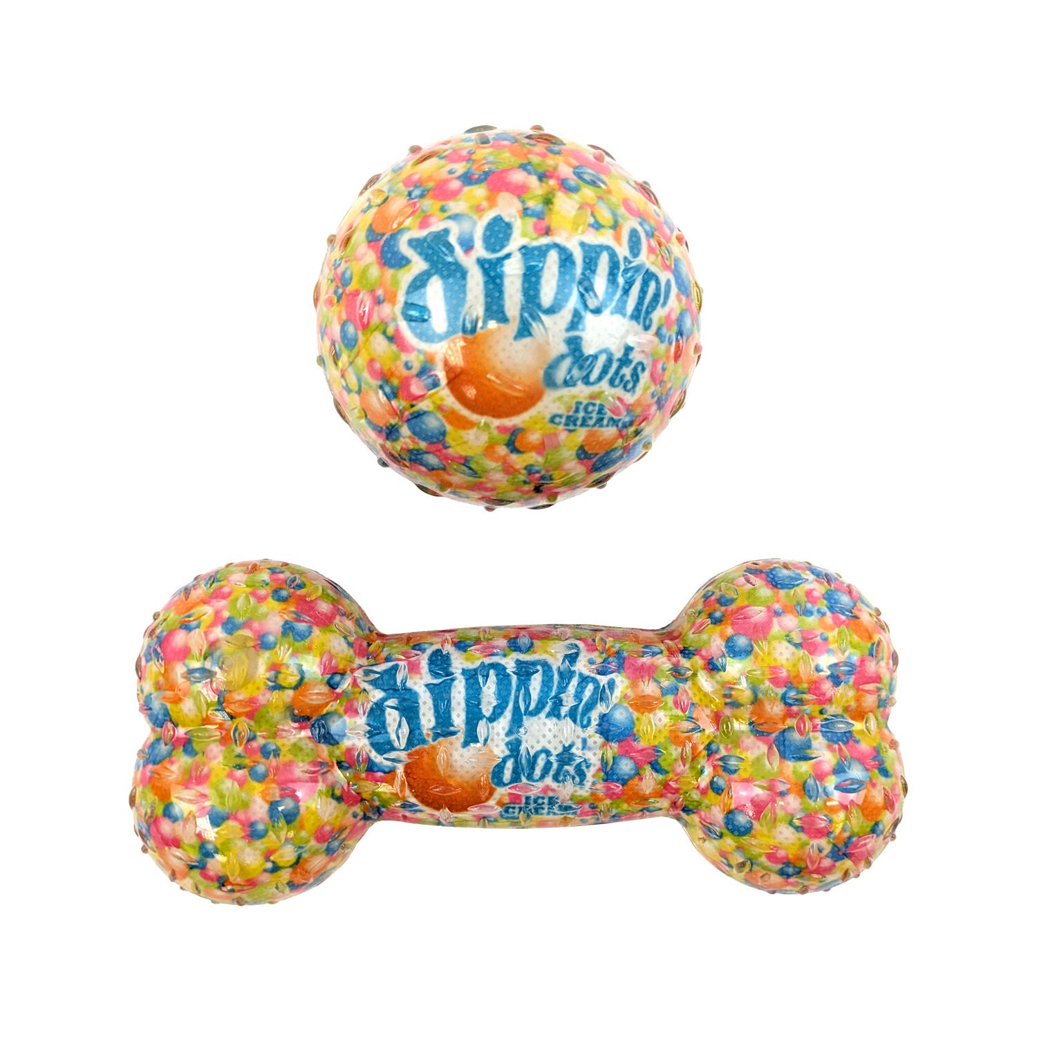 Dippin' Dots Durable Rubber Bone And Ball Chew Toy Set, 2-Piece