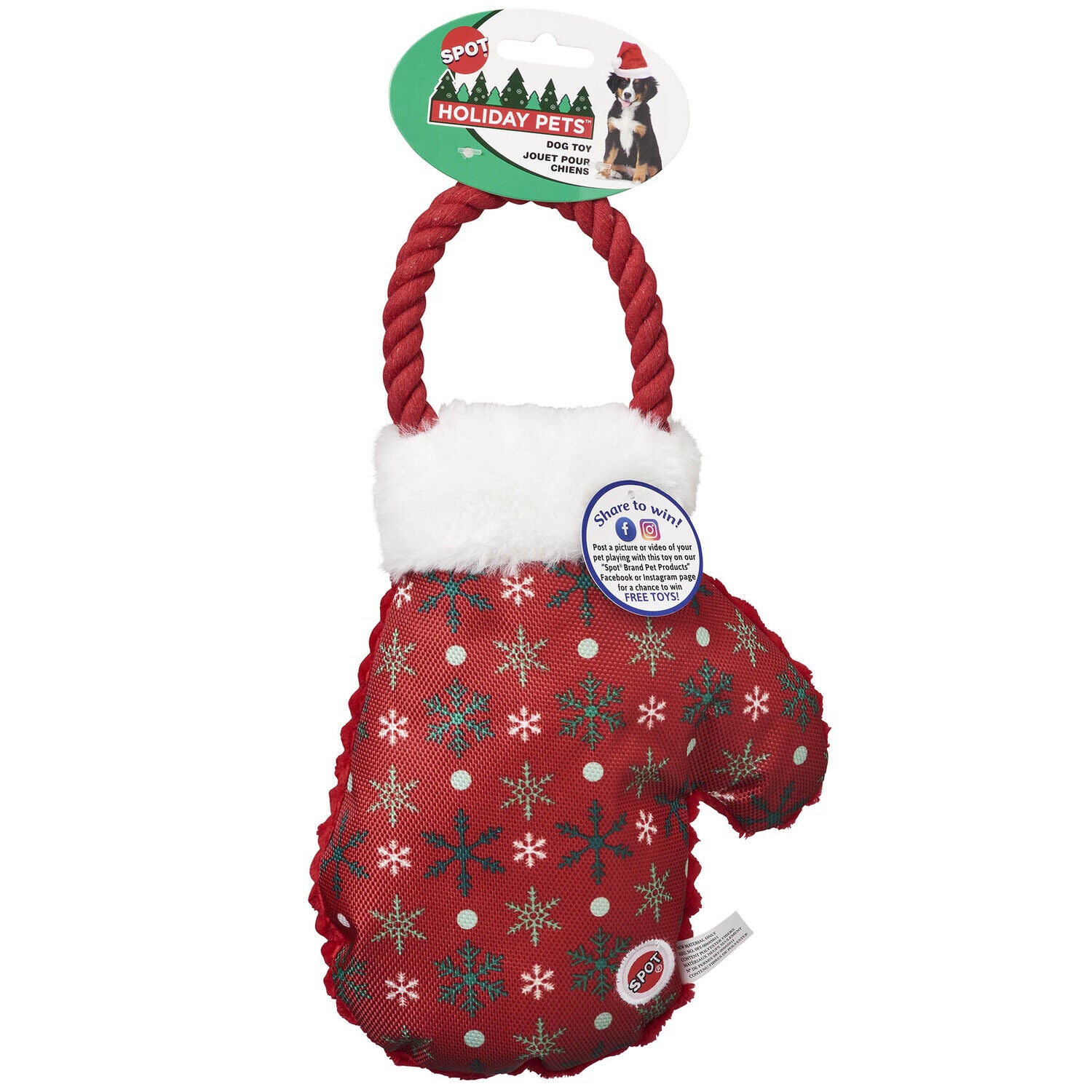 Spot Holiday Snowflake Mittens Dog Toy, 12", Assorted