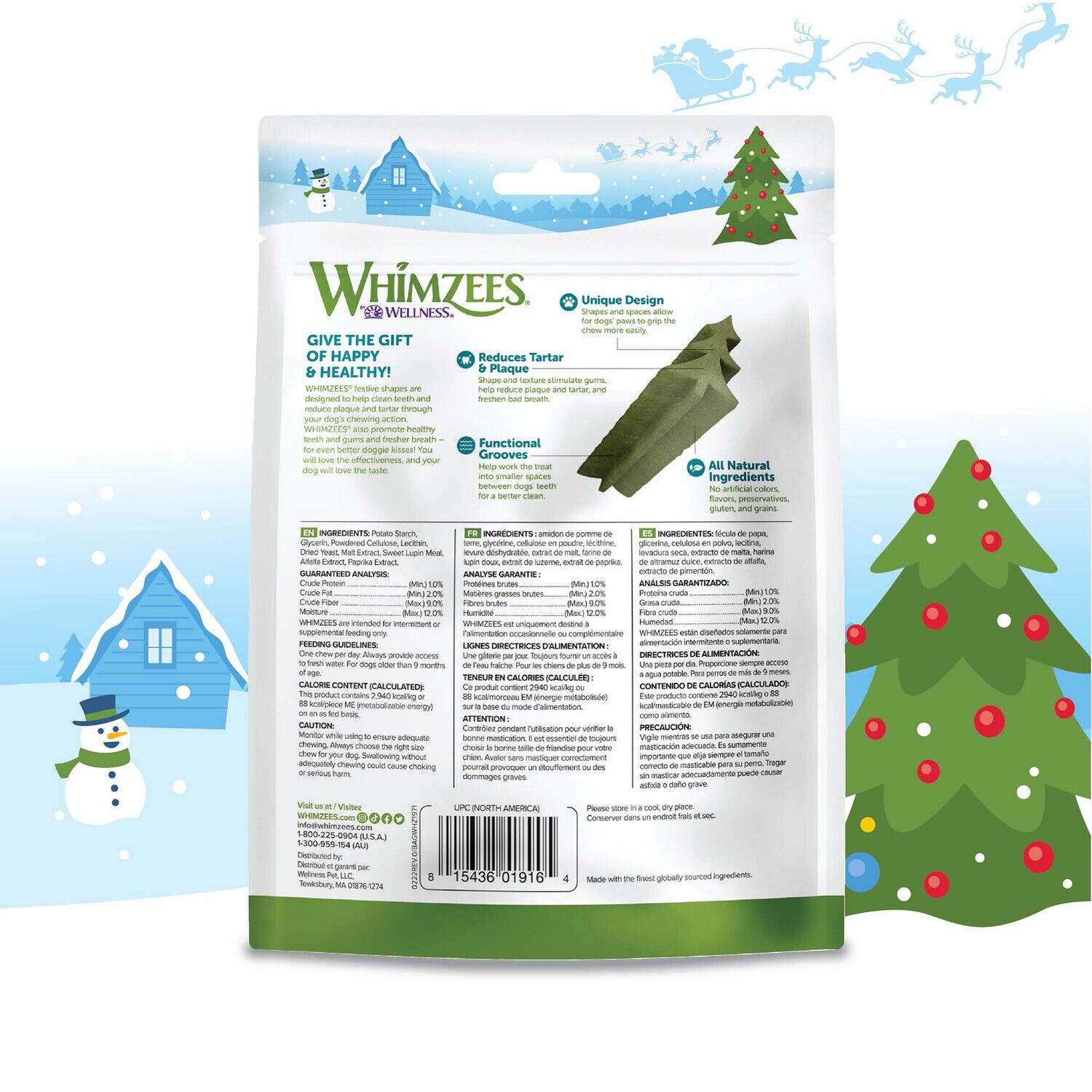 Whimzees Holiday Natural Grain Free Dental Chews Dog Treats For Small Dogs