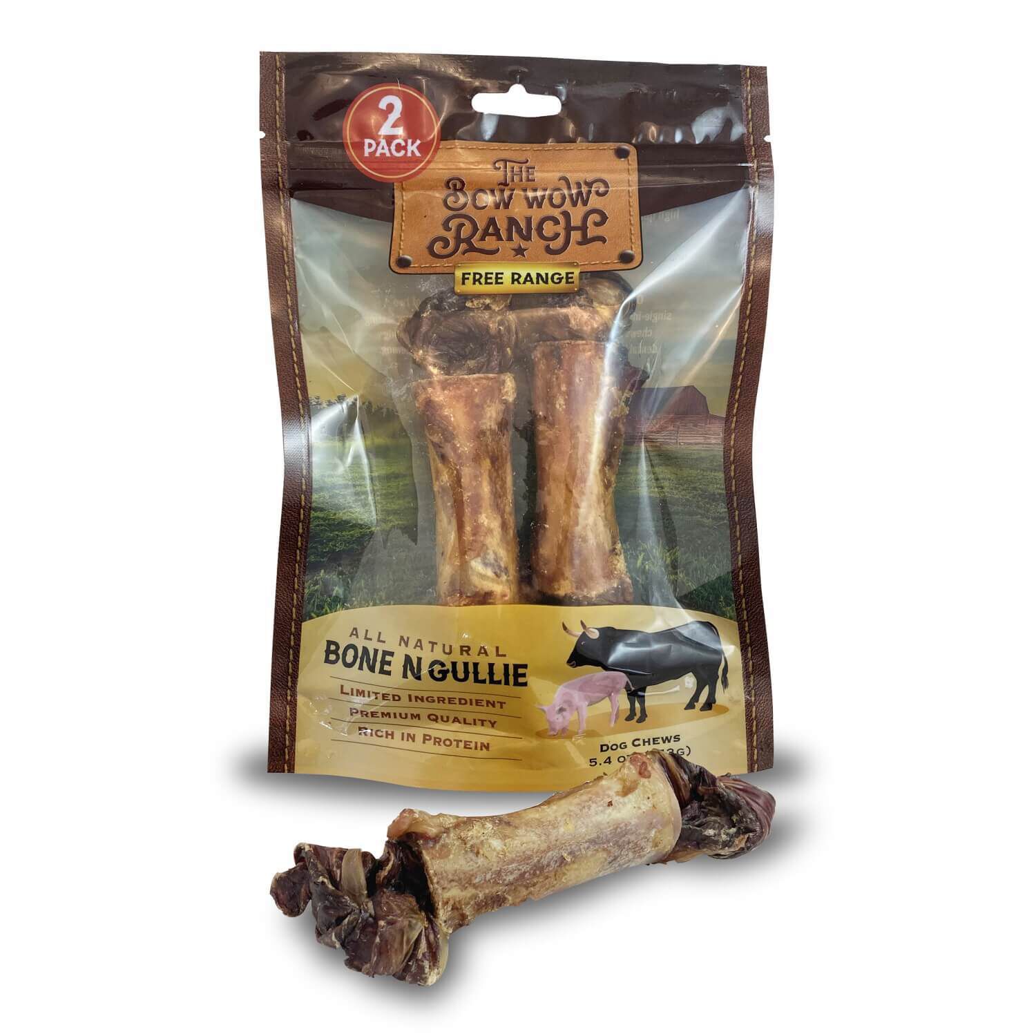 The Bow Wow Ranch Dog Chews All Natural Bone N Gullie 2 Pack 2 ct