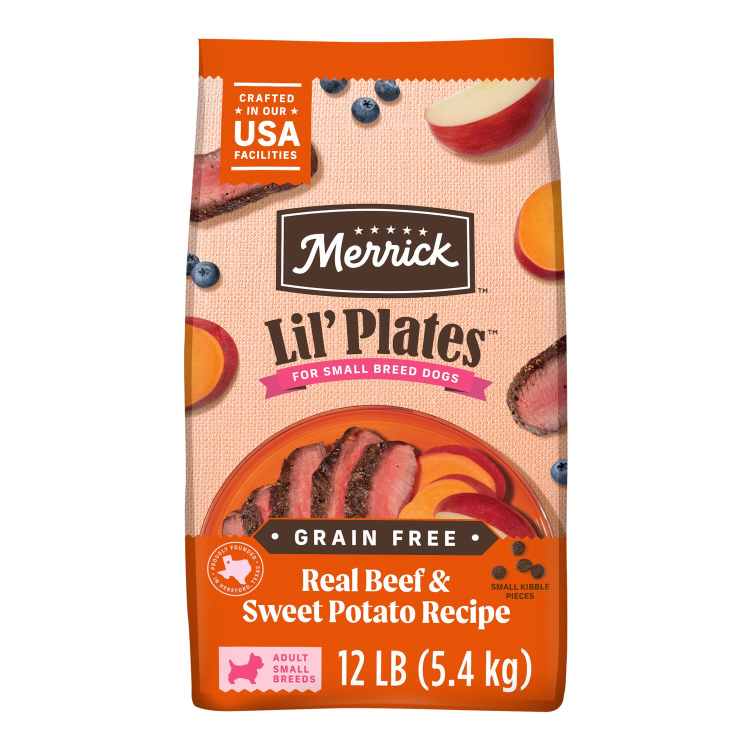 Merrick Lil&rsquo; Plates Premium Grain-Free Dry Dog Food For Small Dogs, Real Beef And Sweet Potato Kibble Recipe, 12-Lb Bag