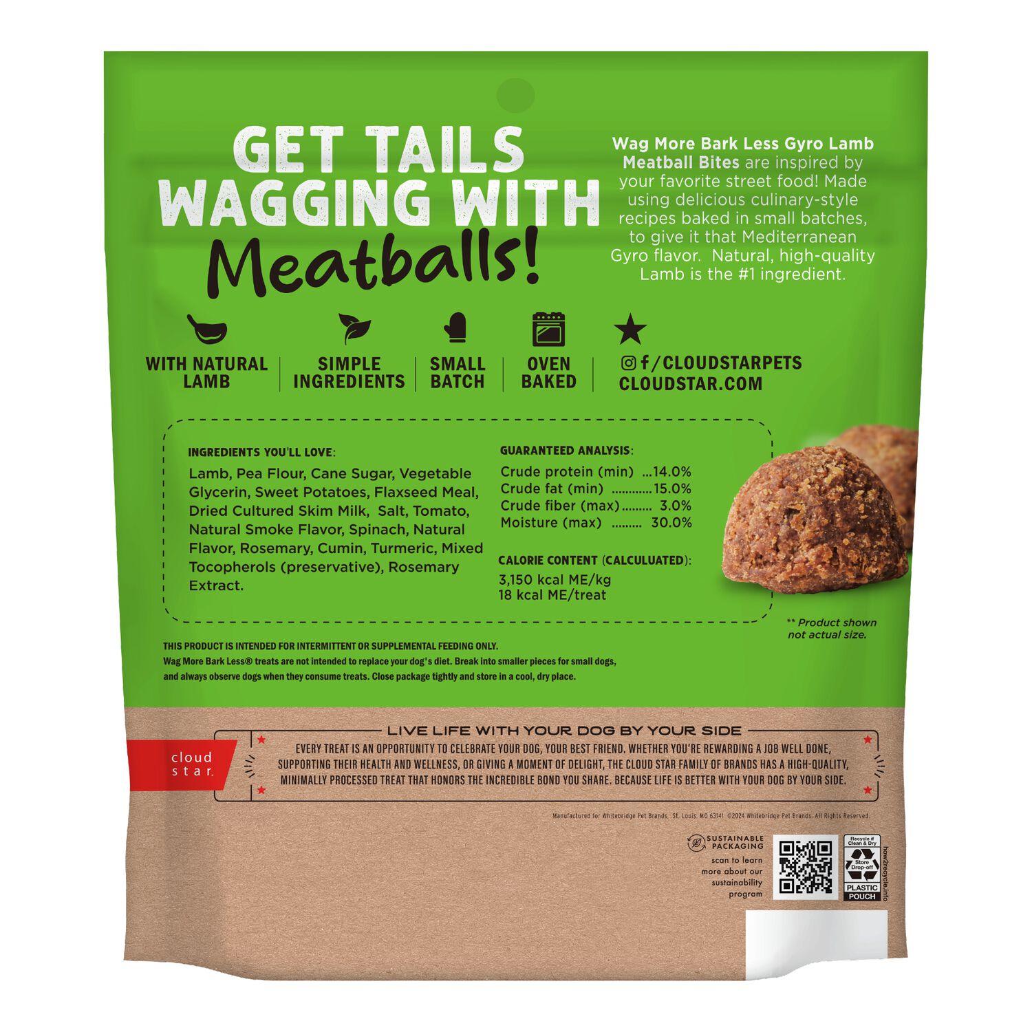 Wag More Bark Less Grain-Free Soft Meatball Bites Dog Treats, Lamb, 14-Oz
