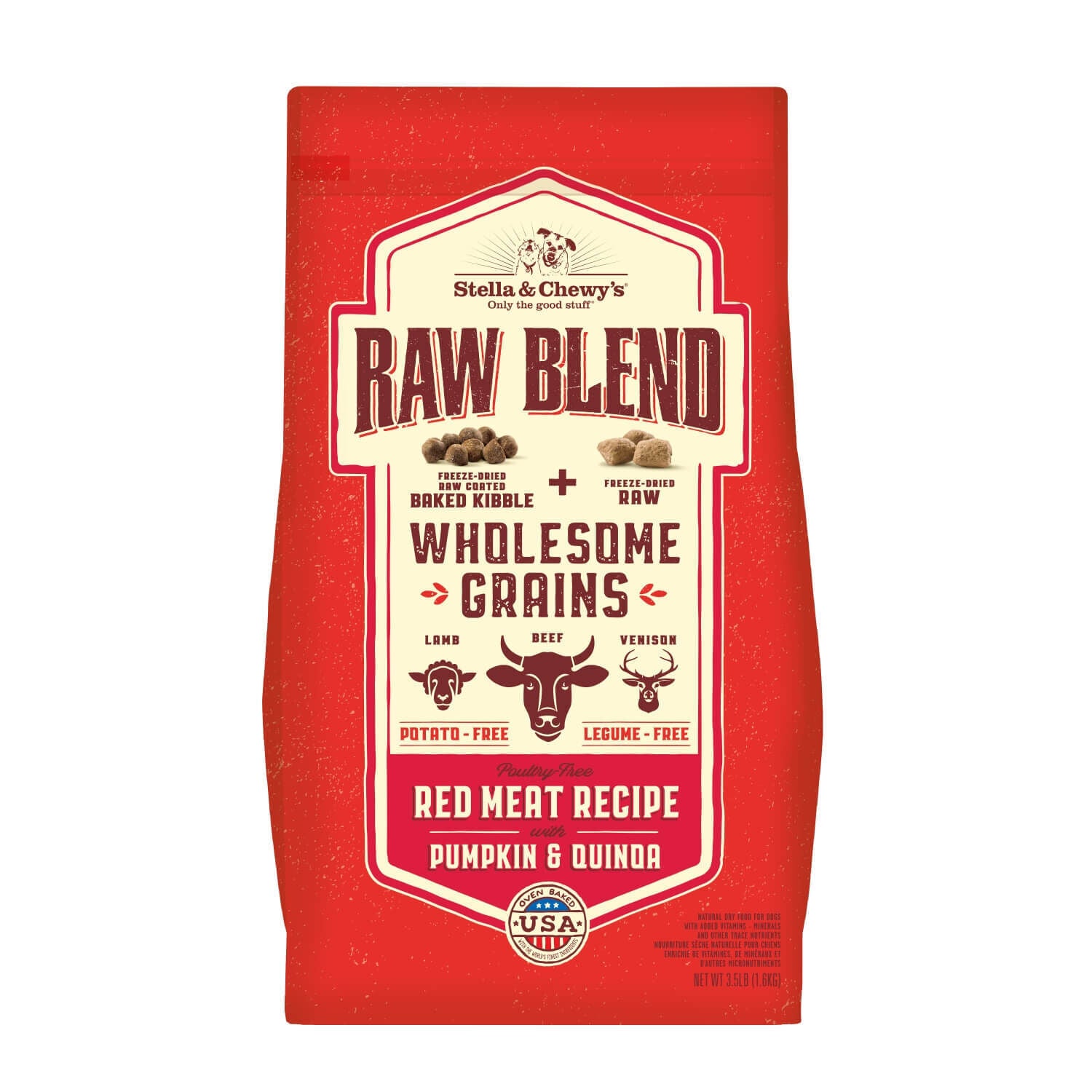 Stella & Chewy's Raw Blend Wholesome Grains Kibble With Freeze Dried Raw Pieces Dry Dog Food, Red Meat Recipe, 22-Lb Bag