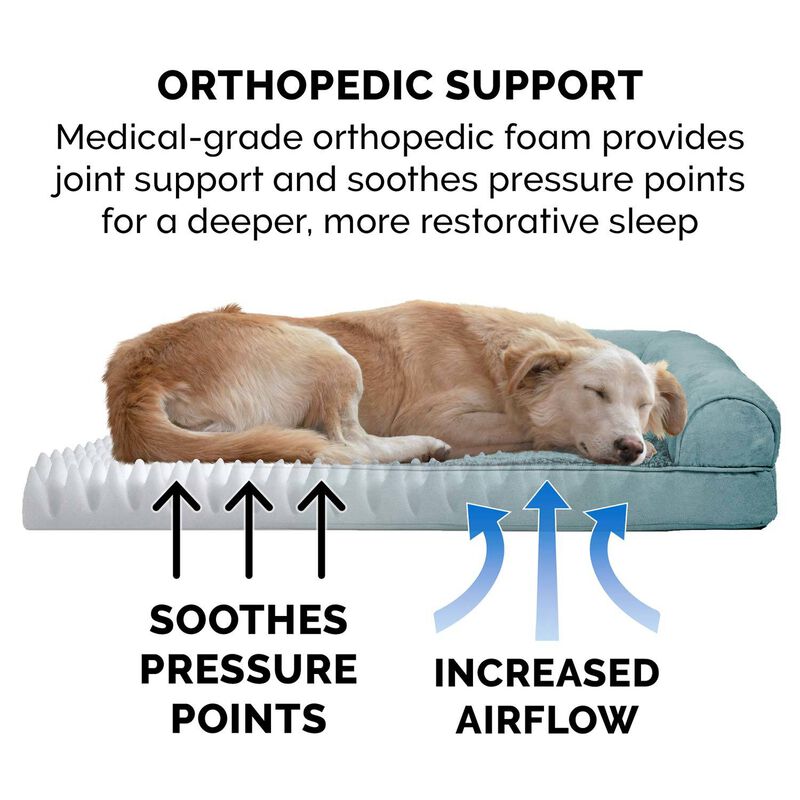 Furhaven Plush & Suede Orthopedic Sofa Dog Bed - Teal