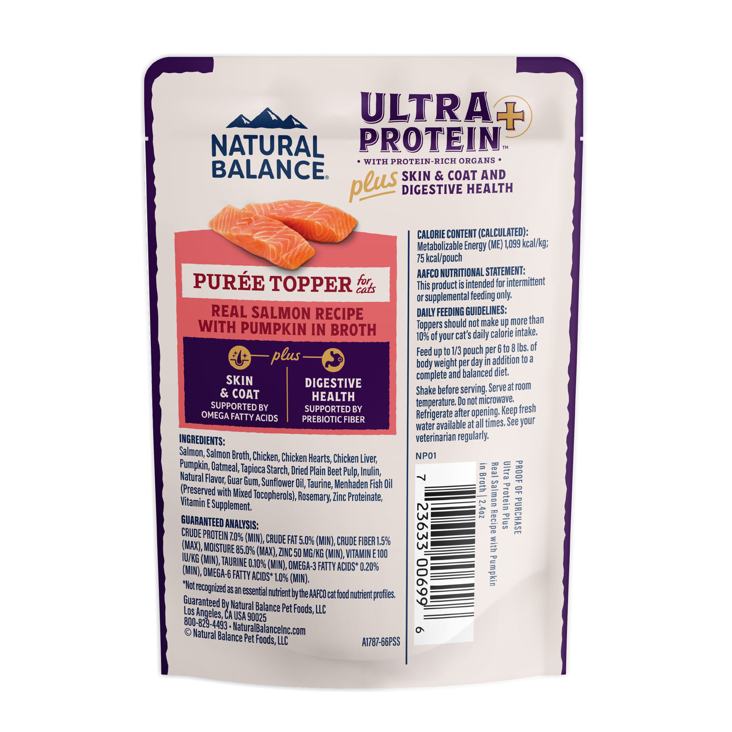 Natural Balance Ultra Protein Plus Wet Cat Food, Skin & Coat And Digestive Health Real Salmon With Pumpkin Recipe Puree Topper, 2.4-Oz-Pack Of 24