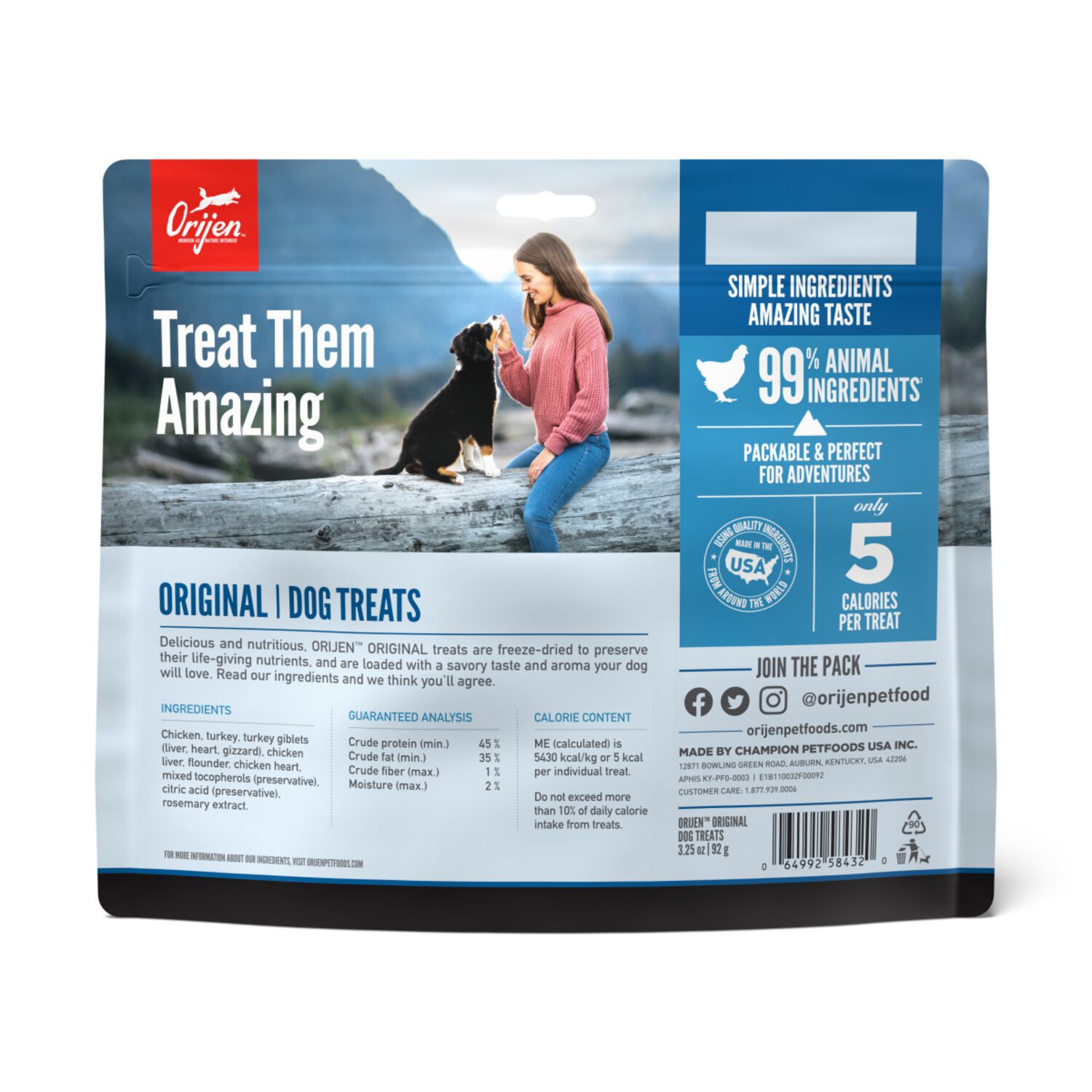 Orijen Original Recipe  Grain-Free High-Protein Freeze-Dried Dog Treats, 3.25-Oz Bag