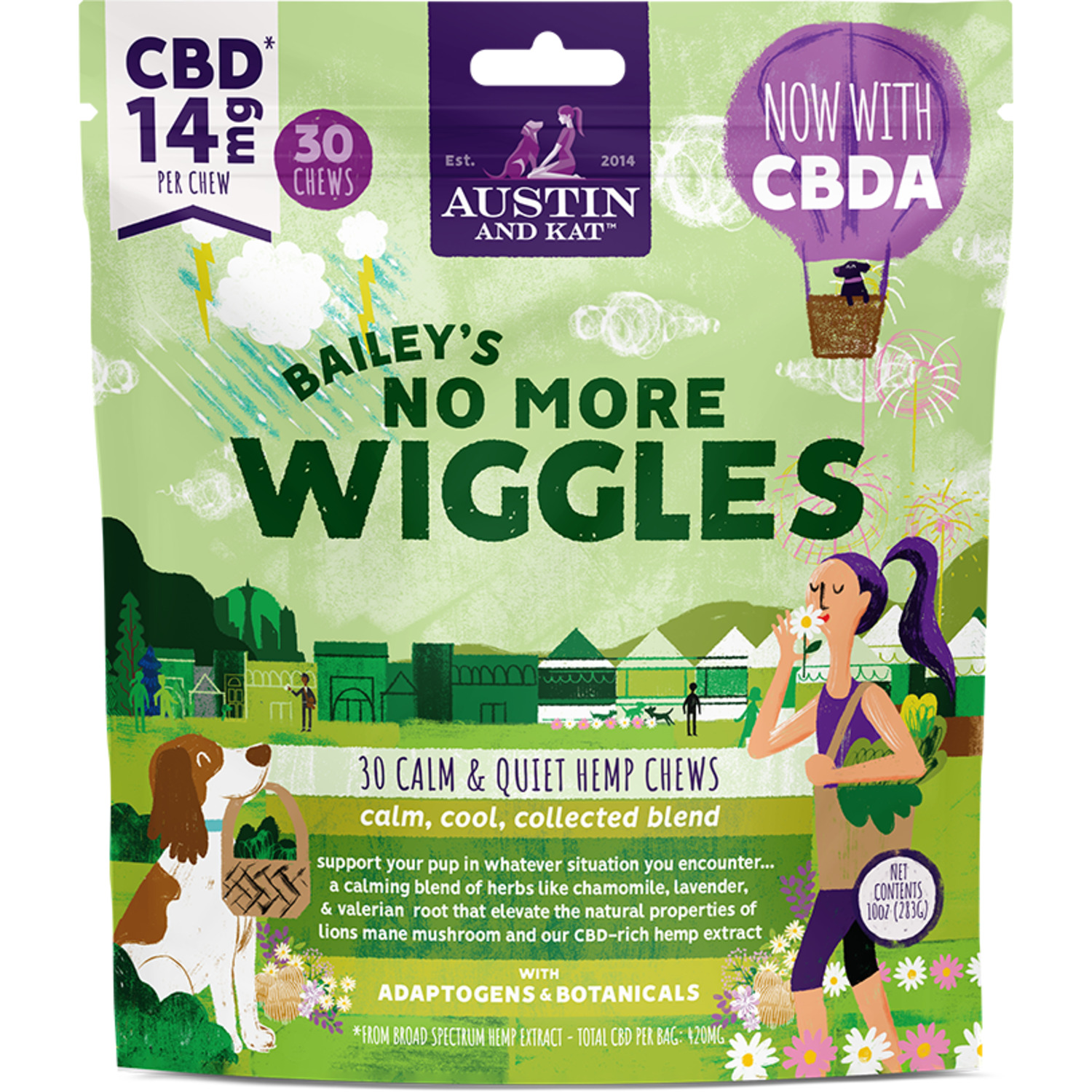 Austin & Kat Bailey's No More Wiggles Calm & Quiet 14Mg Cbd Soft Chew Dog Supplements, 30Ct