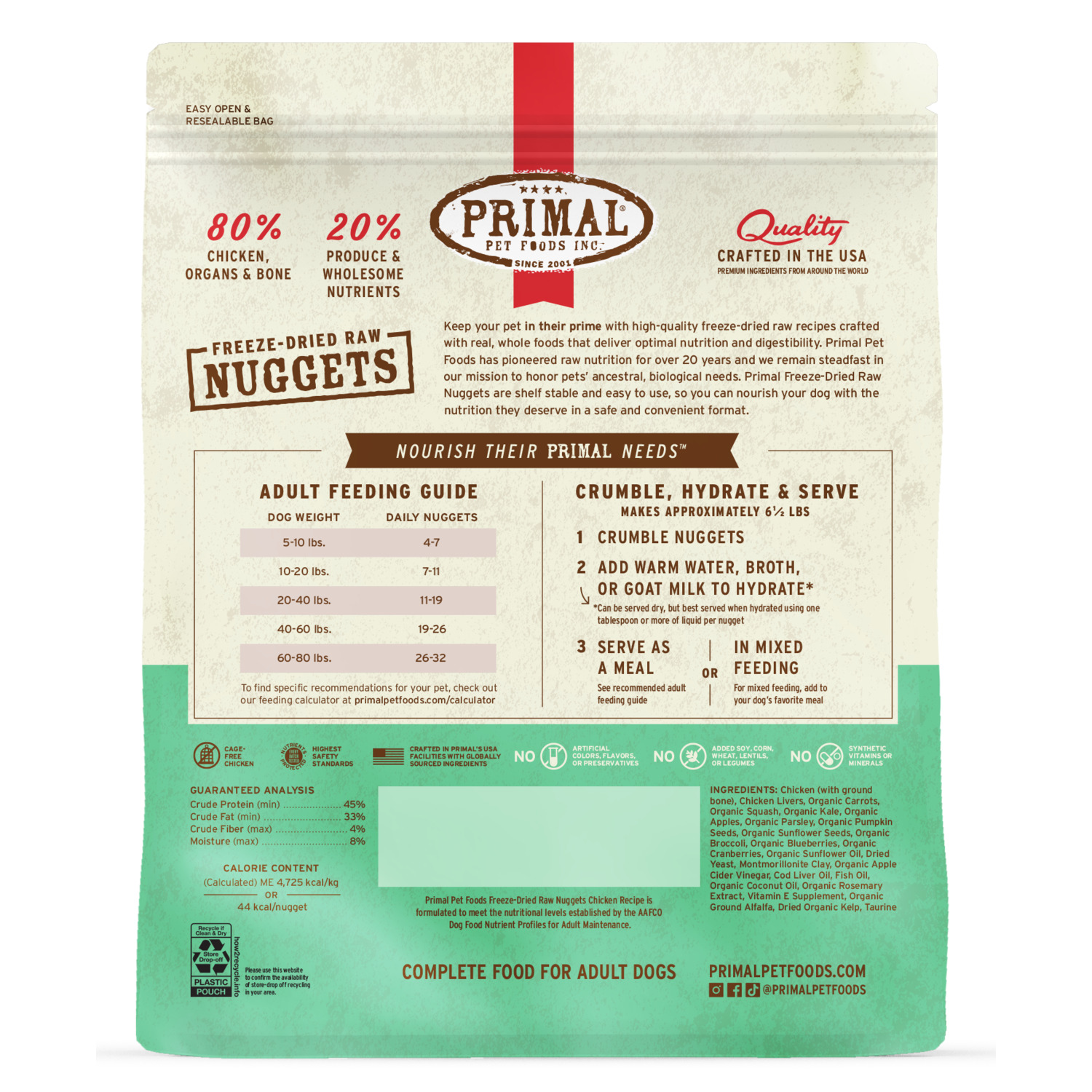 Primal Freeze-Dried Raw Nuggets Freeze-Dried Dog Food, Chicken Formula, 5.5-Oz Bag