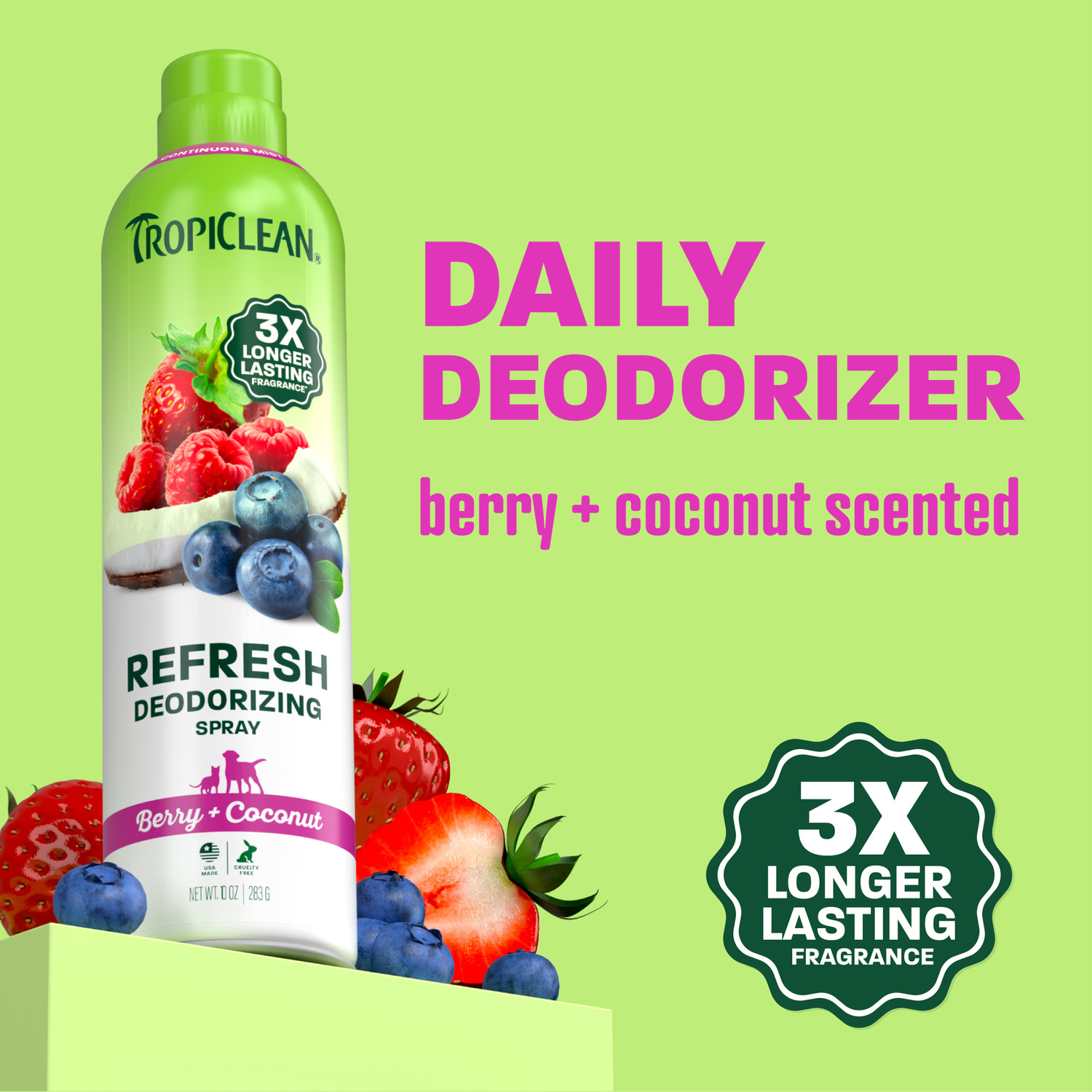 Tropiclean Refresh Berry & Coconut Scented Dog Deodorizing Spray, Berry & Coconut Scent, 10-Oz