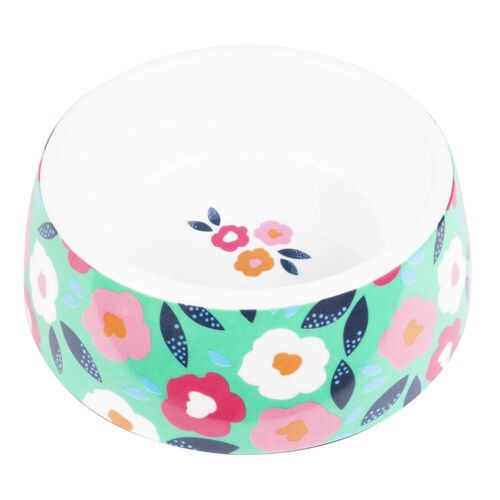 Floral Print Plastic Dog Bowl