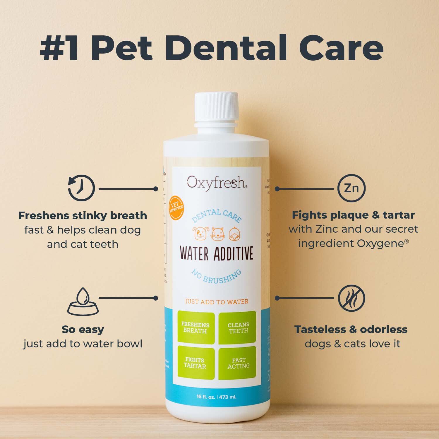 Oxyfresh Premium Pet Care Solution Cat & Dog Dental Water Additive, 16-Fl-Oz Bottle