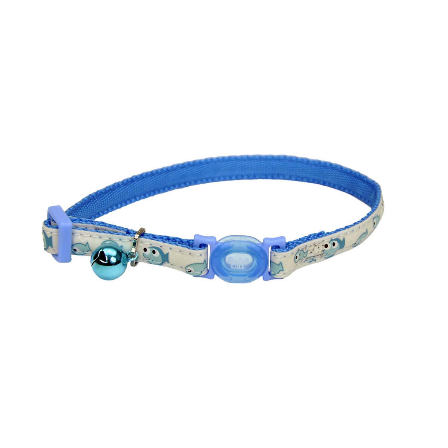 Coastal Pet Products Safe Cat Glow In The Dark Adjustable Breakaway Cat Collar, Glowing Blue Fish, 3/8" X 8"-12"
