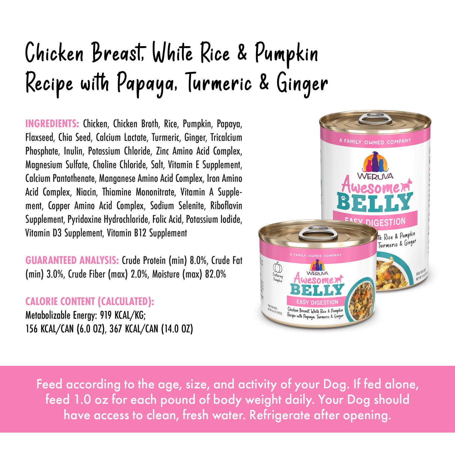 Weruva Awesome Belly Wet Dog Food; Chicken Breast, White Rice And Pumpkin Recipe With Papaya, Turmeric And Ginger, 14-Oz Pack Of 10