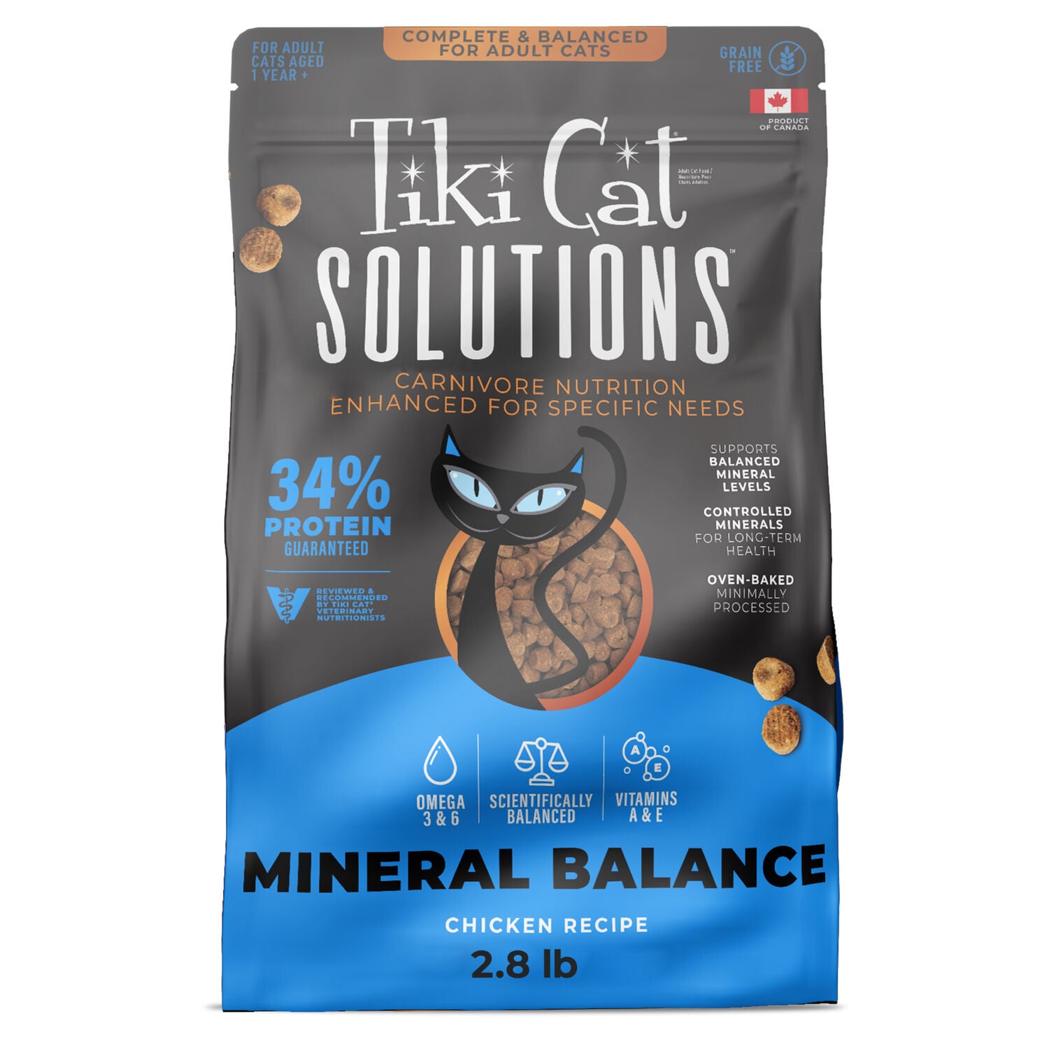 Tiki Cat Solutions Mineral Balance Dry Cat Food, Supports Urinary Health, Chicken Recipe, 2.8-Lb Bag