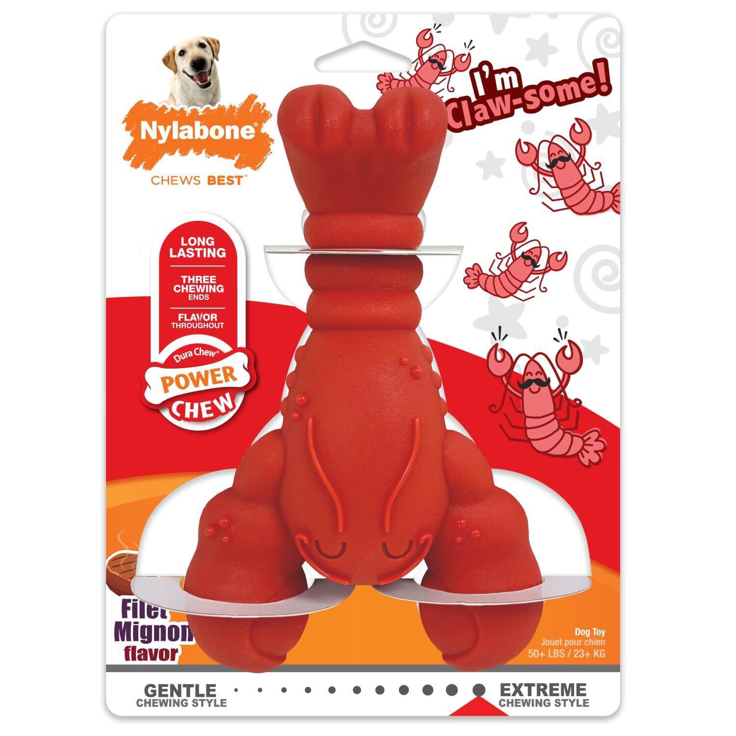 Nylabone Power Chew Lobster Dog Toy - Filet Mignon