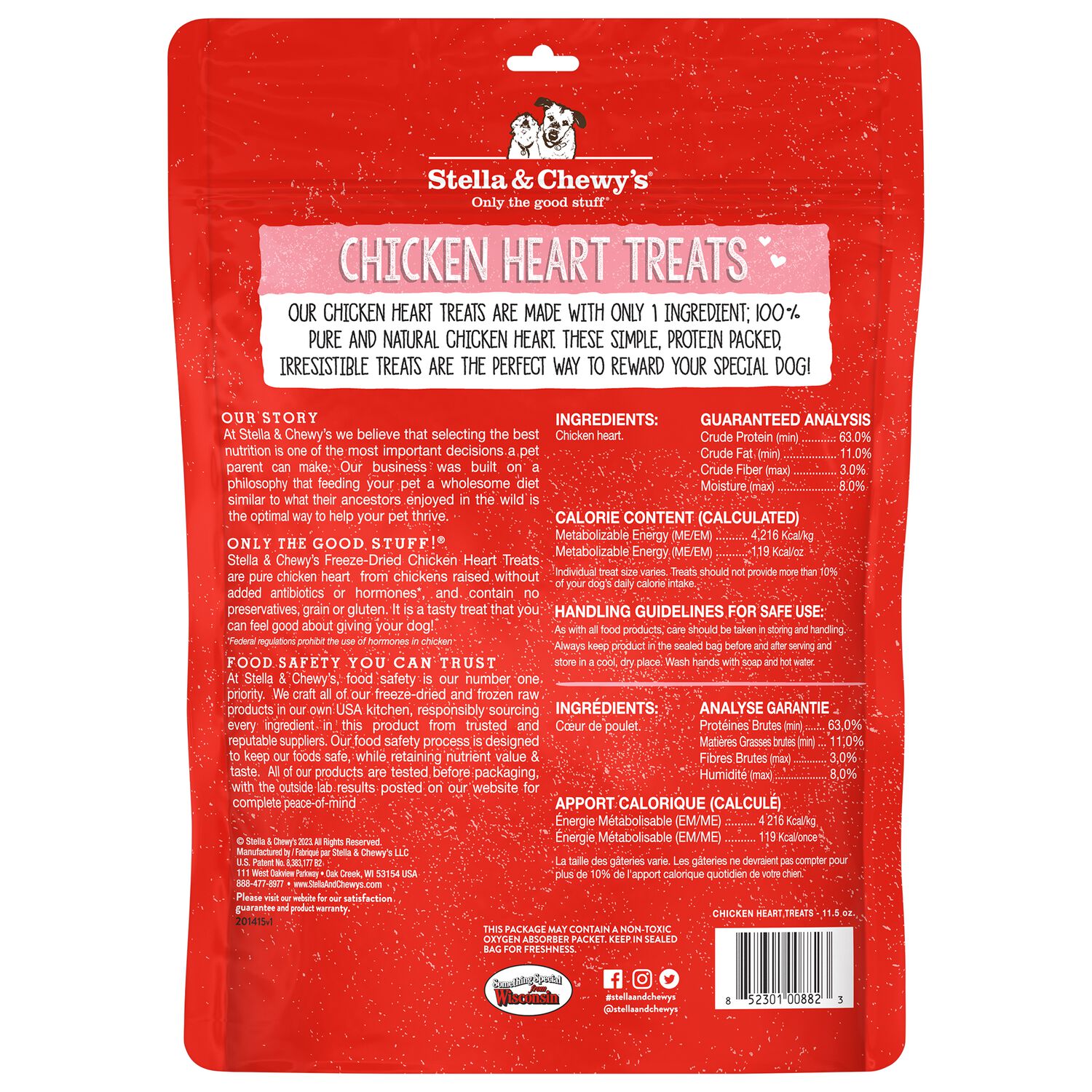 Stella & Chewy's Chicken Heart&nbsp;Freeze-Dried Raw Dog Treats, 11.5-Oz. Bag