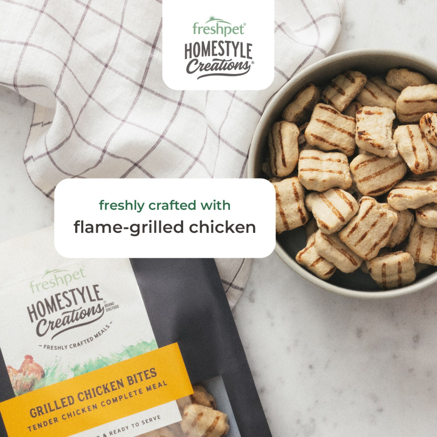 Freshpet Homestyle Creations Fresh Dog Food, Grilled Chicken Bites, 1-Lb Bag
