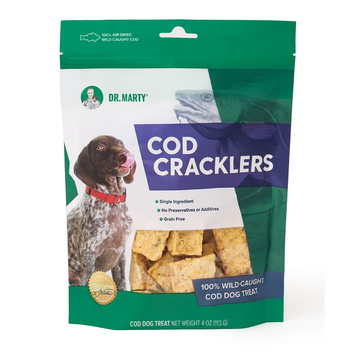 Dr. Marty Air-Dried Cod Cracklers Chewy Dog Treats, 4-Oz Bag