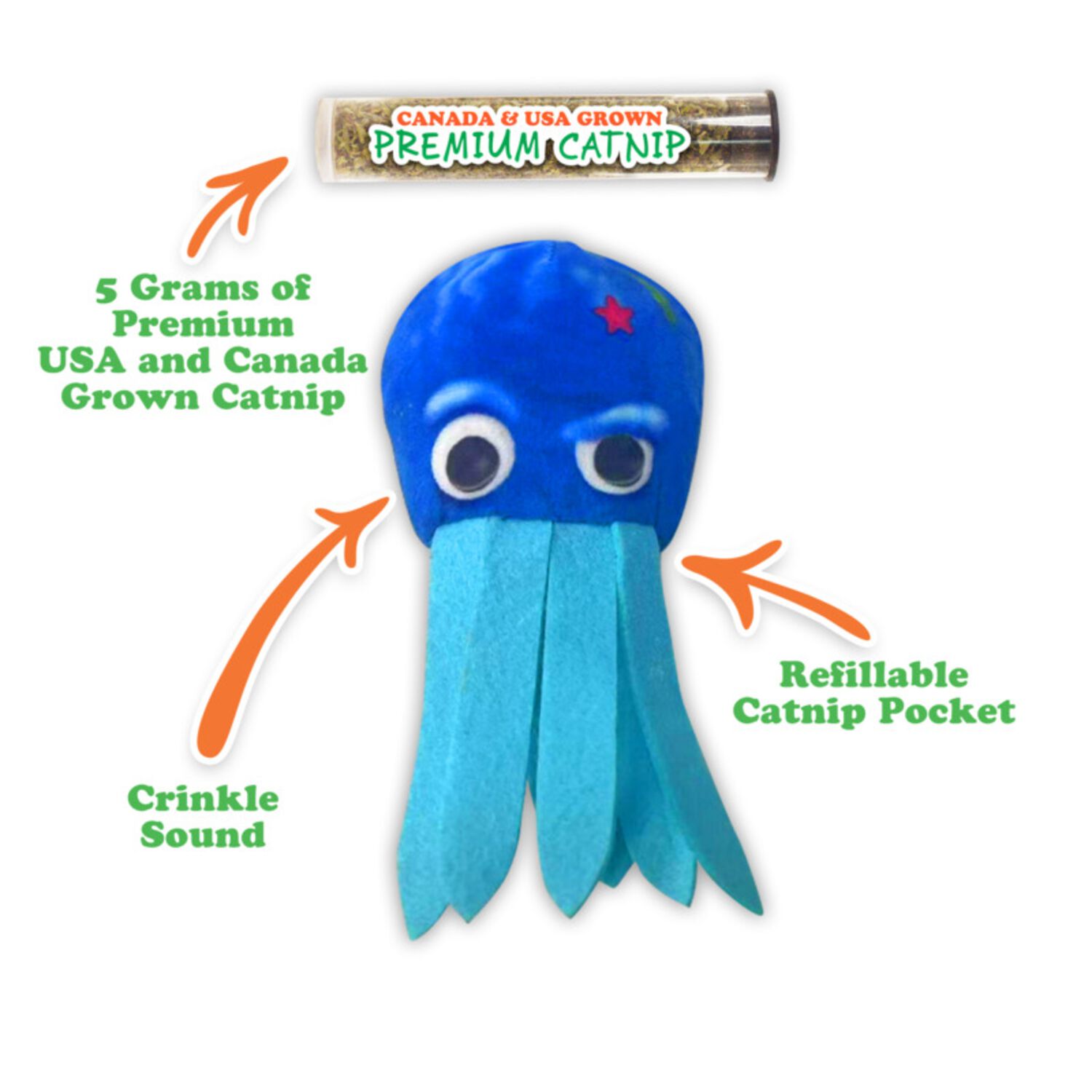 Meowijuana "Get Tangled" Floppy Octopus Refillable Catnip Cat Toy