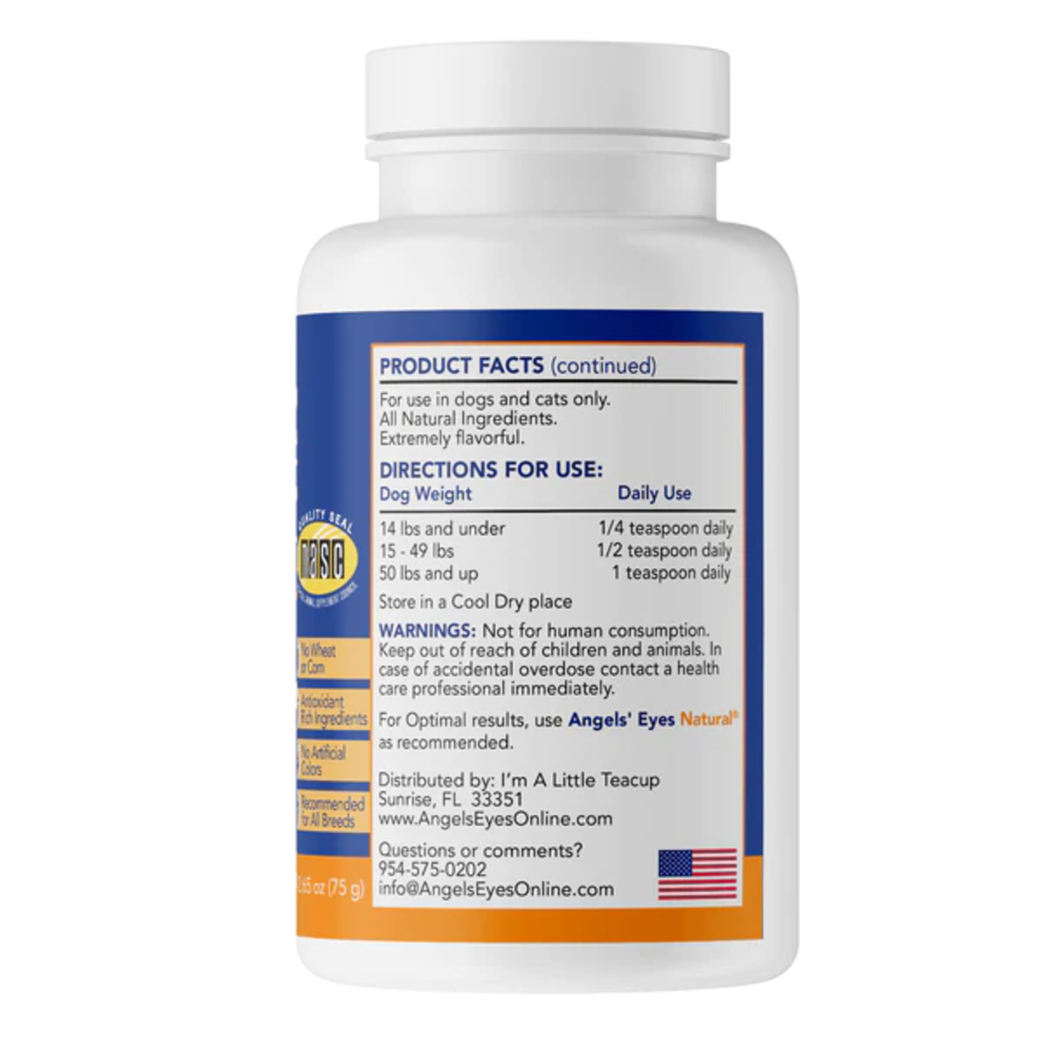 Angels' Eyes Natural Tear Stain Prevention Powder Dog Supplement, 2.65Oz