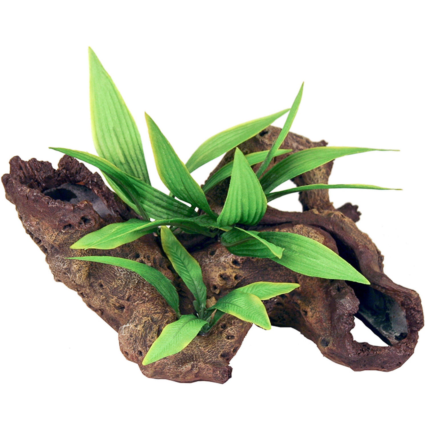 Blue Ribbon Exotic Environments Mopani Wood W/ Silk Plants Aquarium Ornament