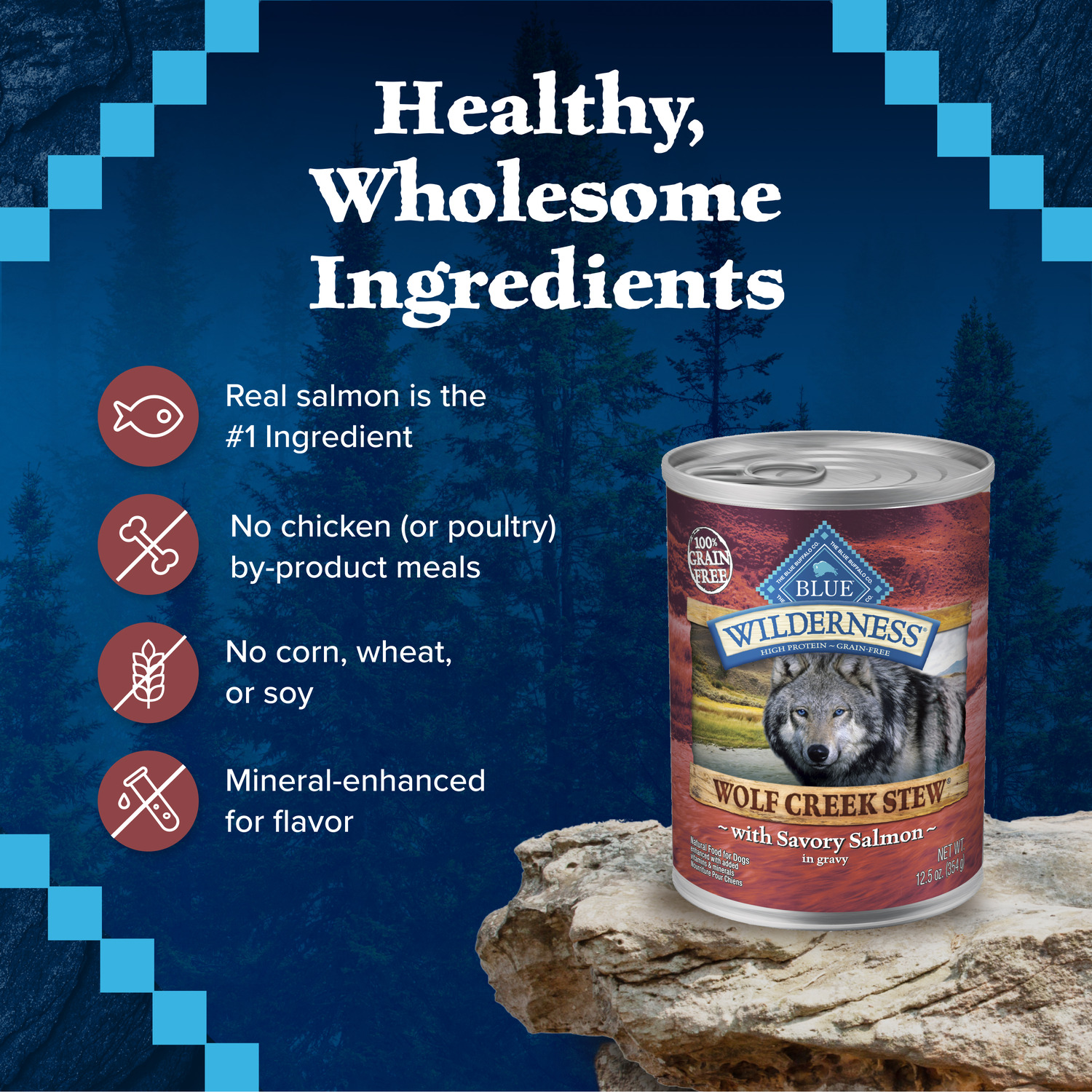 Blue Buffalo Wilderness Wolf Creek Stew Natural Wet Dog Food, Hearty Salmon Stew Recipe; 12.5-Oz