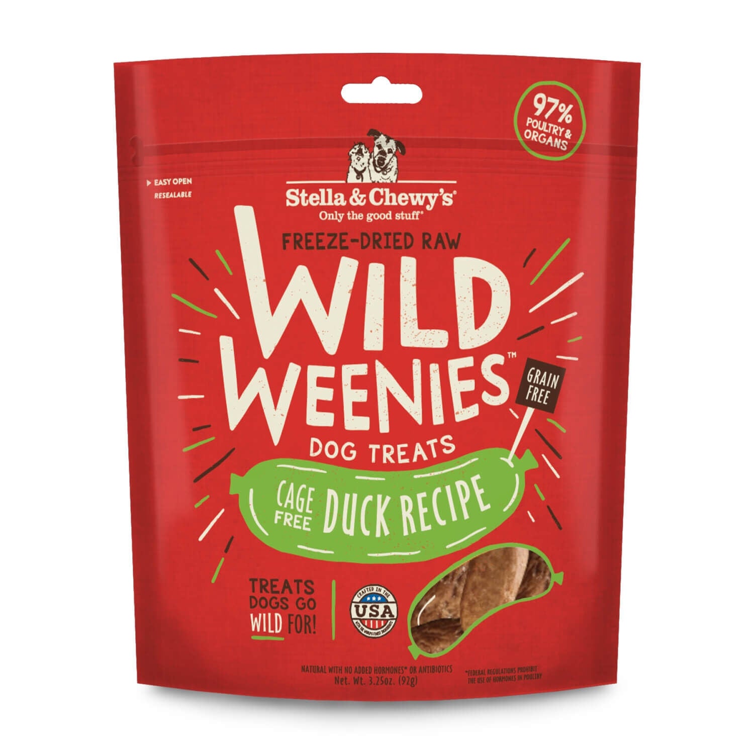 Stella & Chewy's Wild Weenies Freeze-Dried Raw Duck Recipe Dog Treats, 3.25-Oz Bag