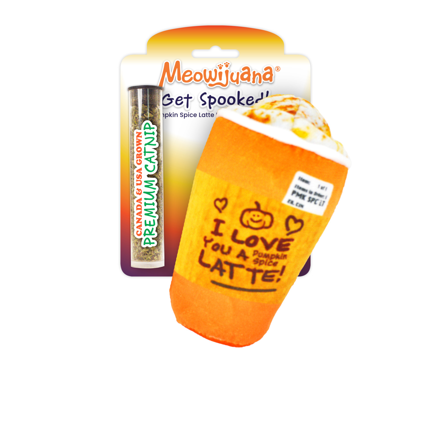 Meowijuana Get Spooked Pumpkin Spice Latte Refillable Catnip Toy With Catnip