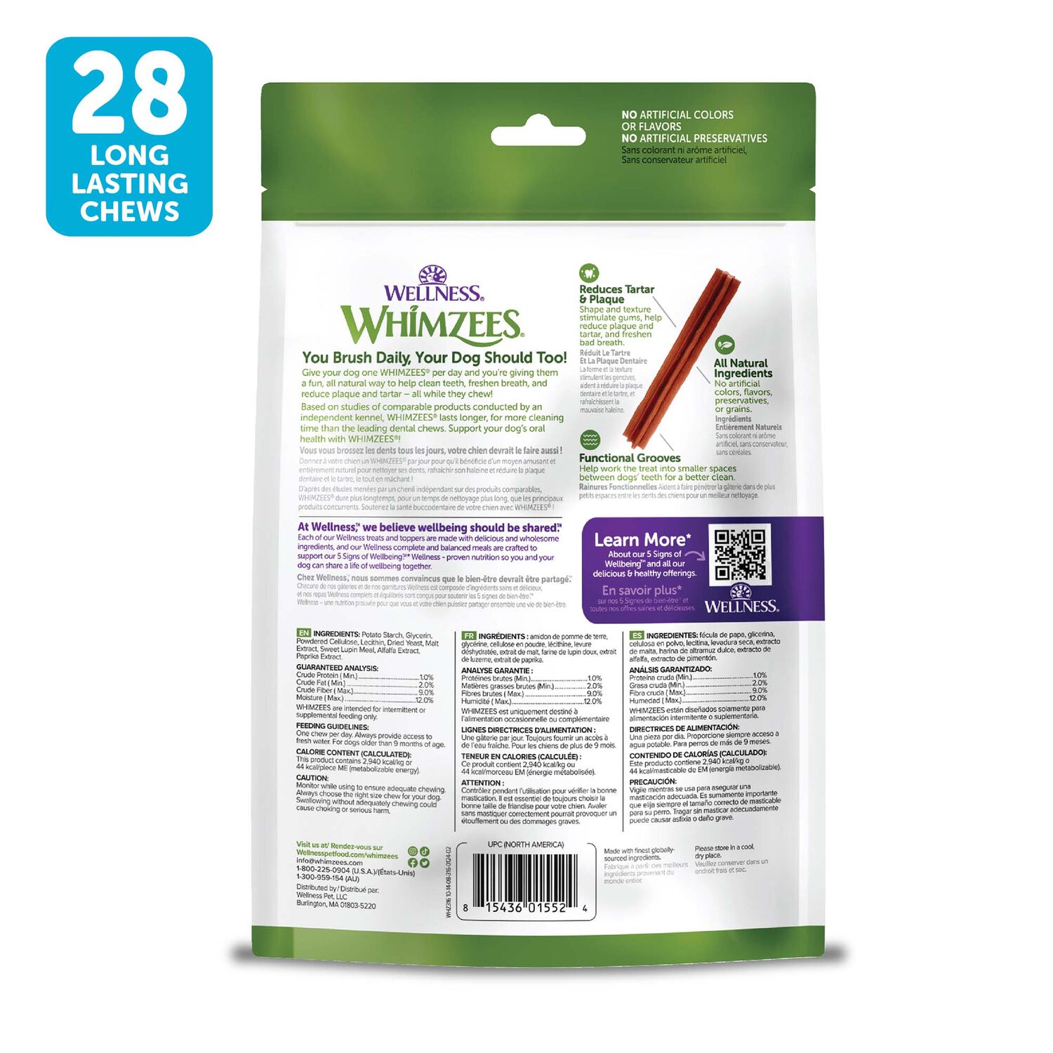 Whimzees Stix Natural Grain-Free Dental Treats For Dogs, Small, 28-Ct