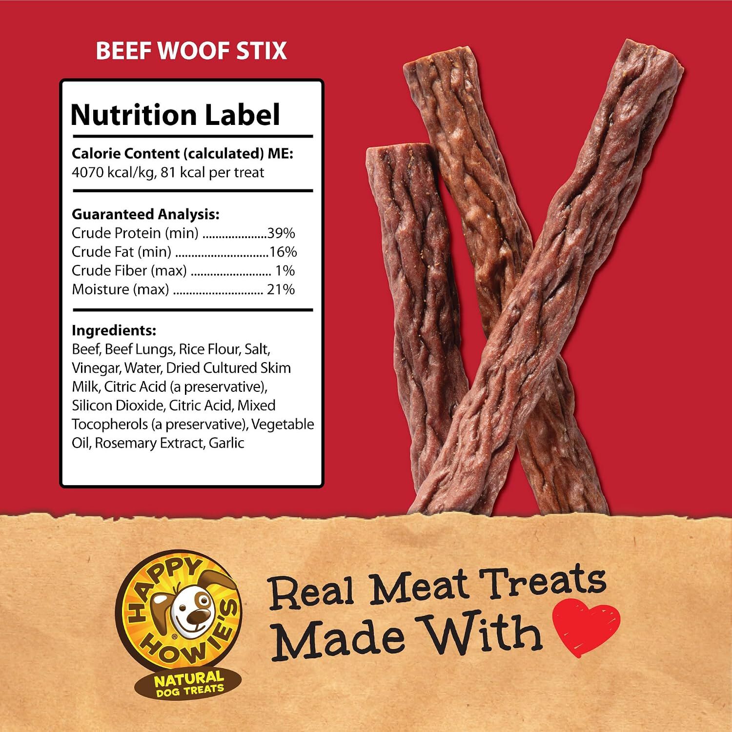 Happy Howie's Beef Woof Stix Dog Treats, 6", 1 Each