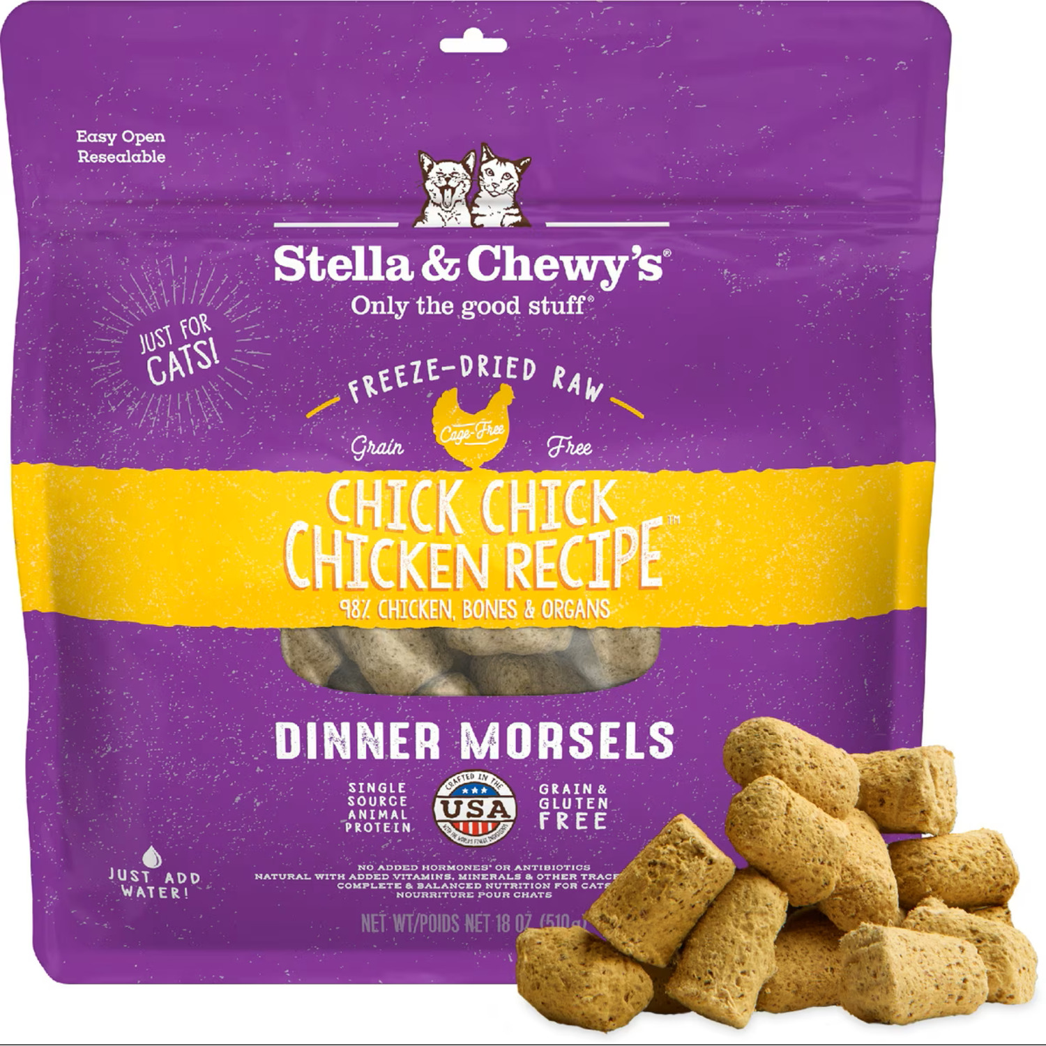 Stella & Chewy's Freeze-Dried Dinner Morsels Cat Food, Chick Chick Chicken Recipe, 3.5-Ounce Bag