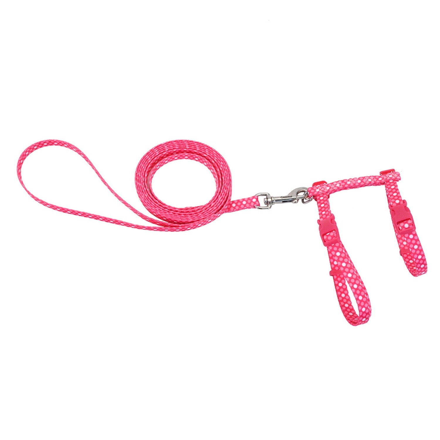 Coastal Figure "H" Fashion Adjustable Cat Harness And Leash Combo, Pink Dots, Small - 3/8" X 10"-18"