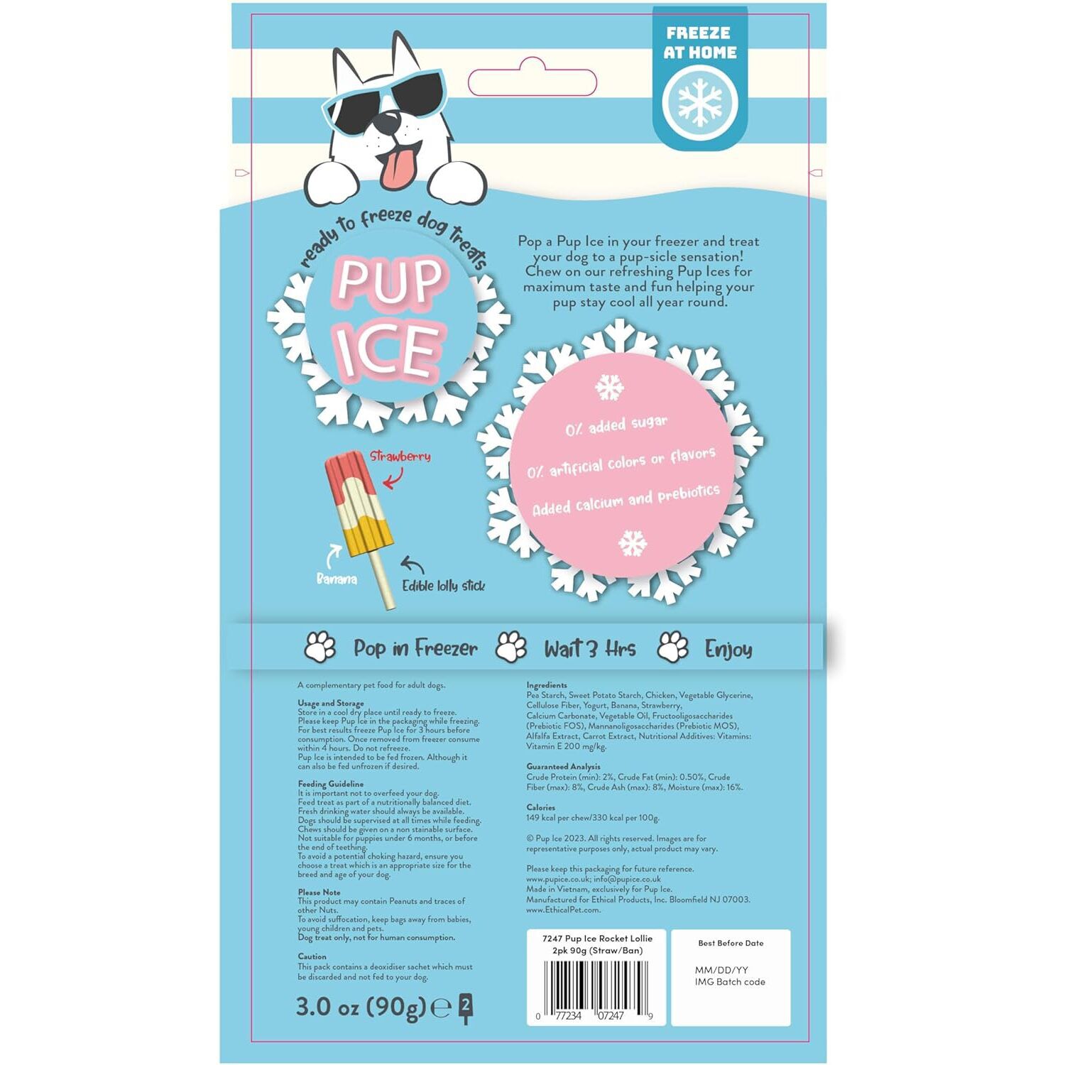 Pup Ice Chew Dog Treat Rocket Lollie, Strawberry & Banana, 2-Pk