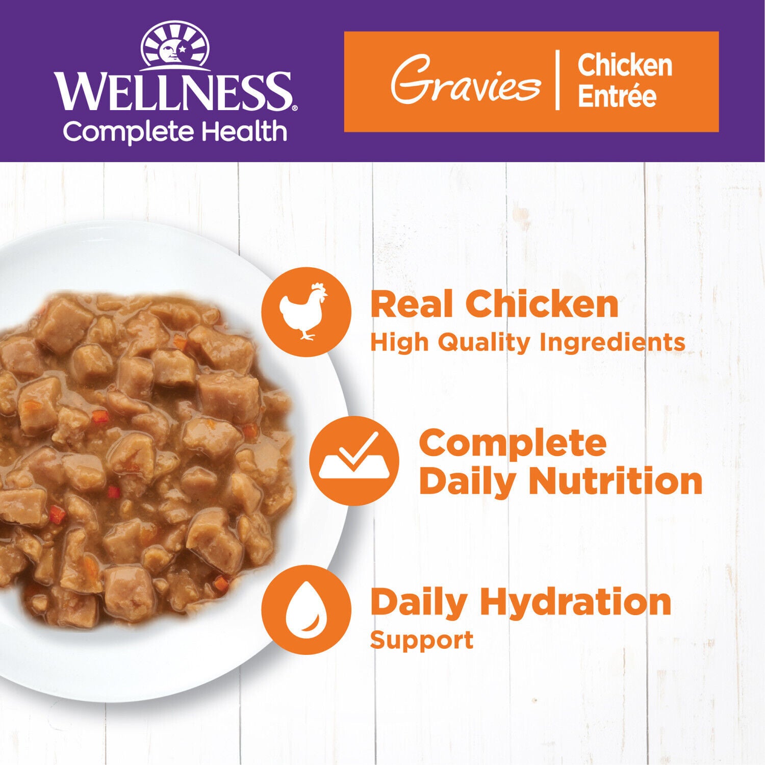 Wellness Complete Health Gravy Adult Wet Cat Food, Natural, Protein-Rich, Grain Free, 3 Ounce , Chicken Dinner